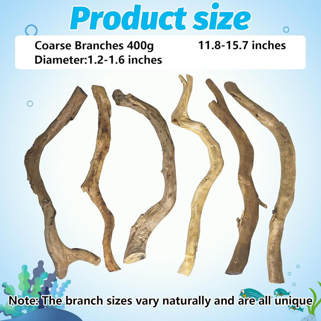Hamiledyi Natural Driftwood for Aquarium Decor - Red Moor Wood 10"-15" Long Assorted Shapes (400g) Safe Branches for Fish Tank & Reptile Habitat - Natural Aquarium Wood Decorations (Coarse Branches)