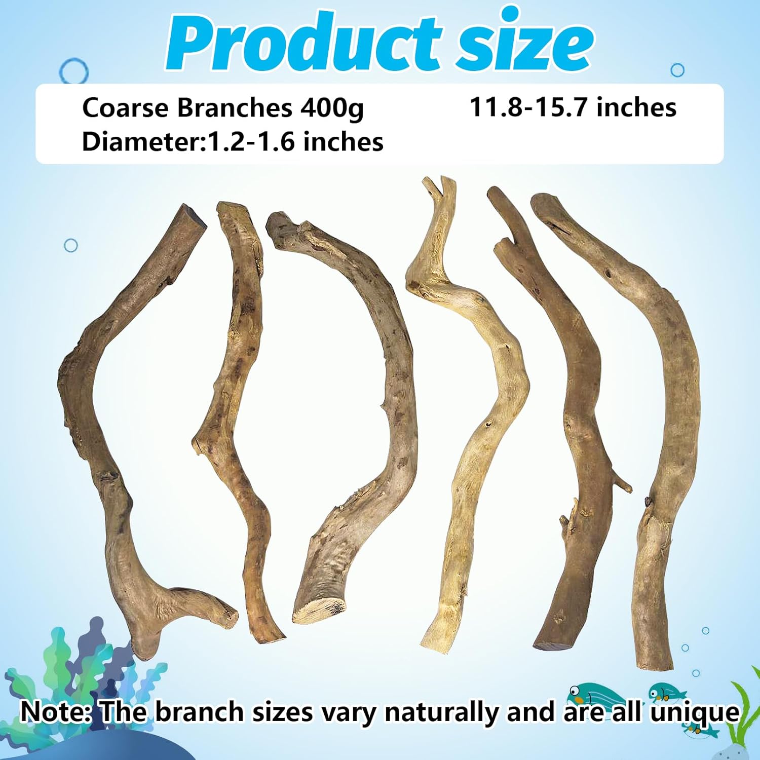 Hamiledyi Natural Driftwood for Aquarium Decor - Red Moor Wood 10"-15" Long Assorted Shapes (400g) Safe Branches for Fish Tank & Reptile Habitat - Natural Aquarium Wood Decorations (Coarse Branches)