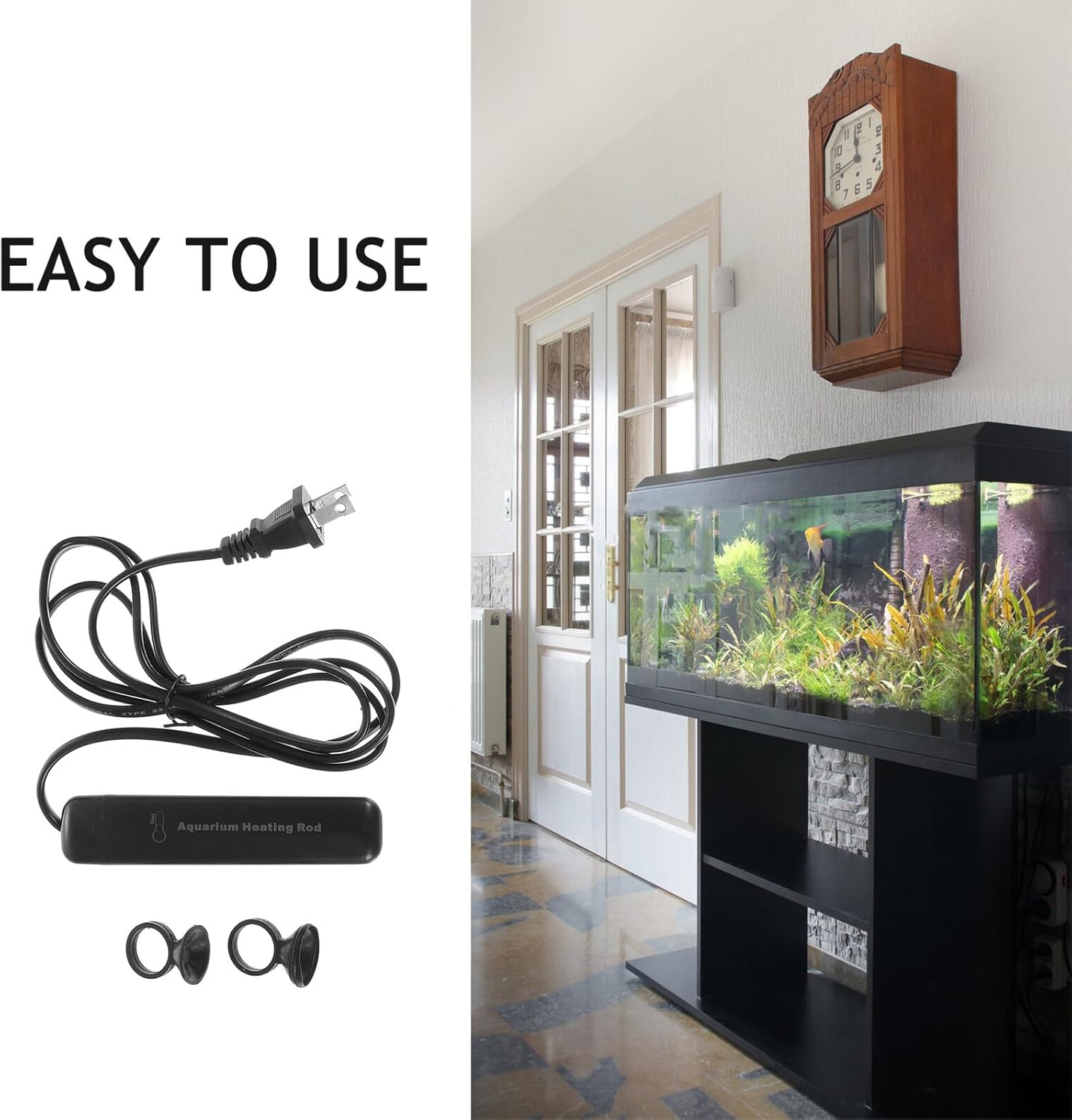 Aquarium Heating Rod Mini Fish Tank Heater with AI Constant Temperature Control Quartz Tube US Plug for Betta Fish Turtle Tanks and Aquariums