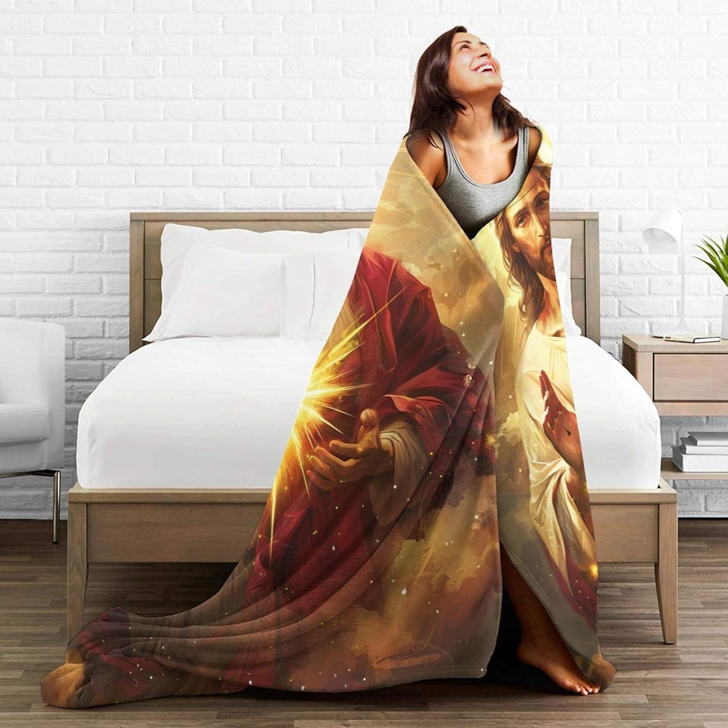 Jesus Blanket Jesus Throw Blanket Flannel Stuff Merch Cozy Decor Fleece Plush Fuzzy Warm Soft Lightweight Bedding Gifts for Girls Women Men Boy Couch Sofa 80"X60"