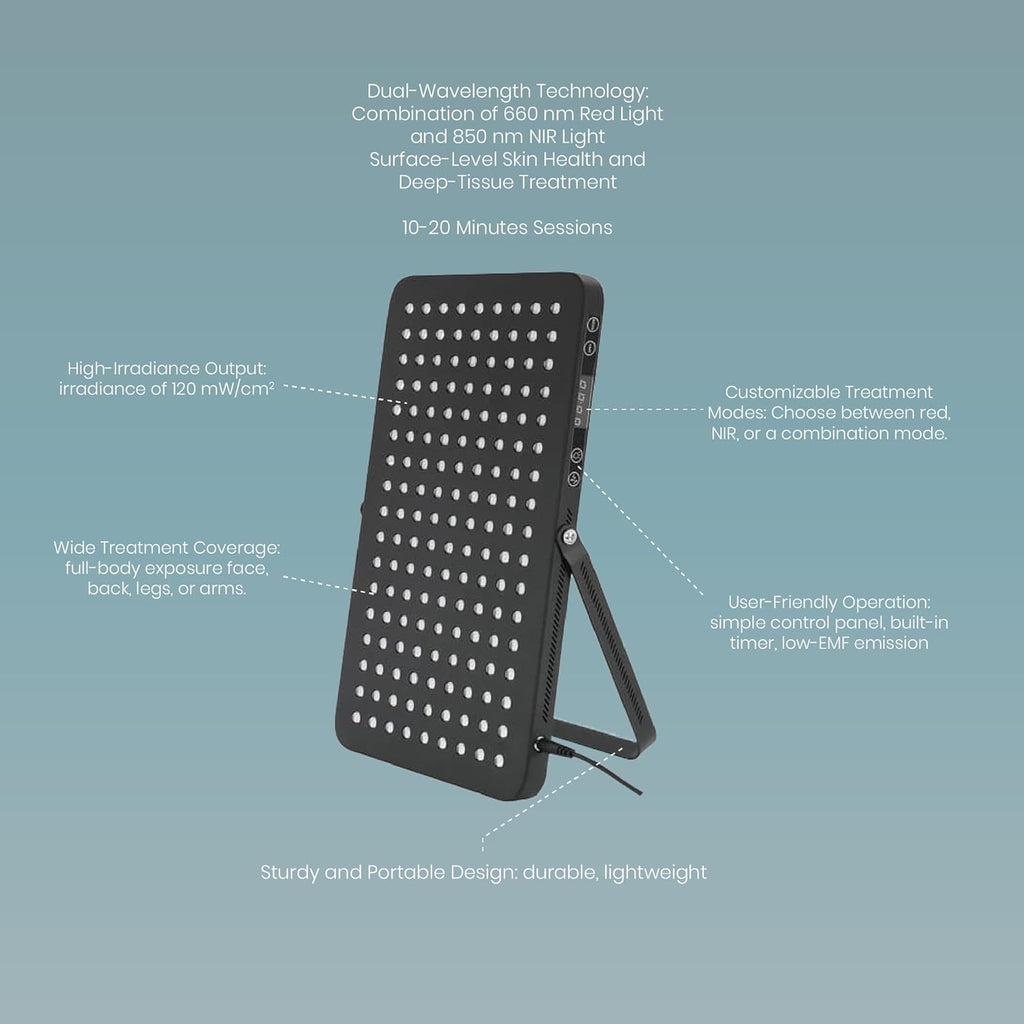 Red Light Therapy for Face & Body – 660nm, 850nm & 470nm LED Panel with Red, Near Infrared & Blue Light, Flicker-Free, Zero EMF, Adjustable Light Therapy Panel – FSA HSA Eligible