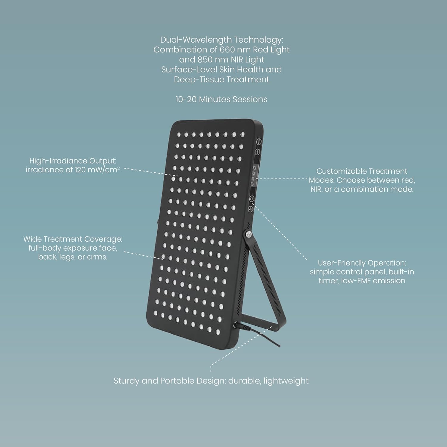 Red Light Therapy for Face & Body – 660nm, 850nm & 470nm LED Panel with Red, Near Infrared & Blue Light, Flicker-Free, Zero EMF, Adjustable Light Therapy Panel – FSA HSA Eligible