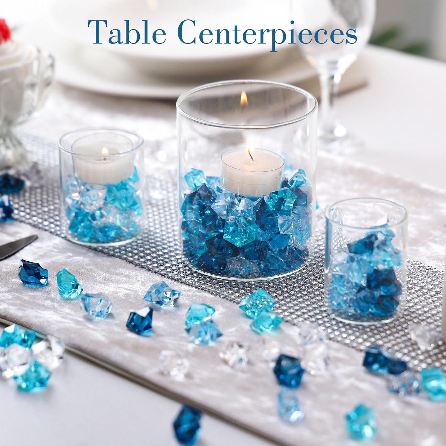 DomeStar 150PCS Aquarium Rocks, Blue Stones for Vases Christmas Vase Fillers, Fish Tank Rocks Aquarium Tank Decor Winter Table Scatter Decoration