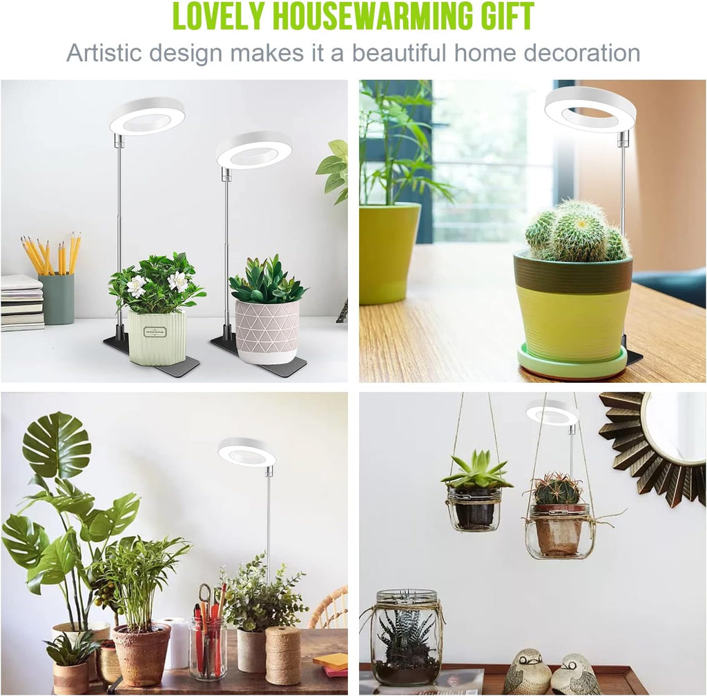 Grow Lights for Indoor Plants, Full Spectrum Halo Growing lamp with Detachable Base, Height Adjustable, 3 Colors, 10 Dimming, Automatic Timer, Plant Light for Succulents Small Plants