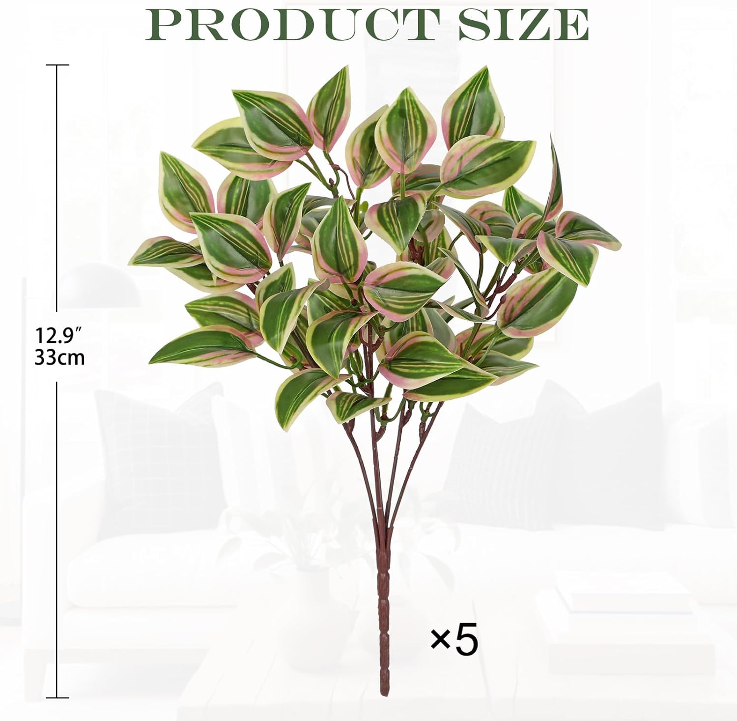 Hollyone 5 Bundles Artificial Greenery Plants Stems Faux Wandering Jew Leaves Plant Bouquet Fillers for Arrangement, Fake Shrub Bushes Plants for Home Centerpiece Indoor Outdoor Garden Patio Porch