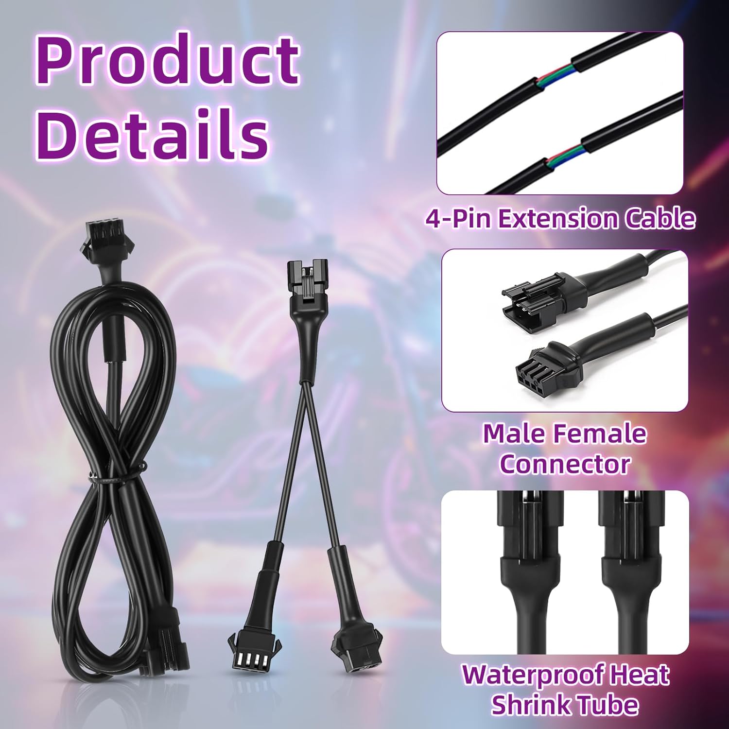 Kanayu 16pcs 60inch 4 Pin Extension Cords and 2 Way Y Splitter for LED Motorcycle ATV Trikes Golf Car Light Multi-Color Neon Strip Trucks Rock Lights