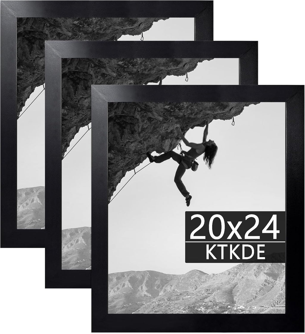 KTKDE 20x24 Poster Frame 3 Pack, Wooden Picture Frames Black with HD Plexiglass for Horizontal or Vertical Wall Mounting, Gallery Picture Frames and Art Prints Large Photo Frame