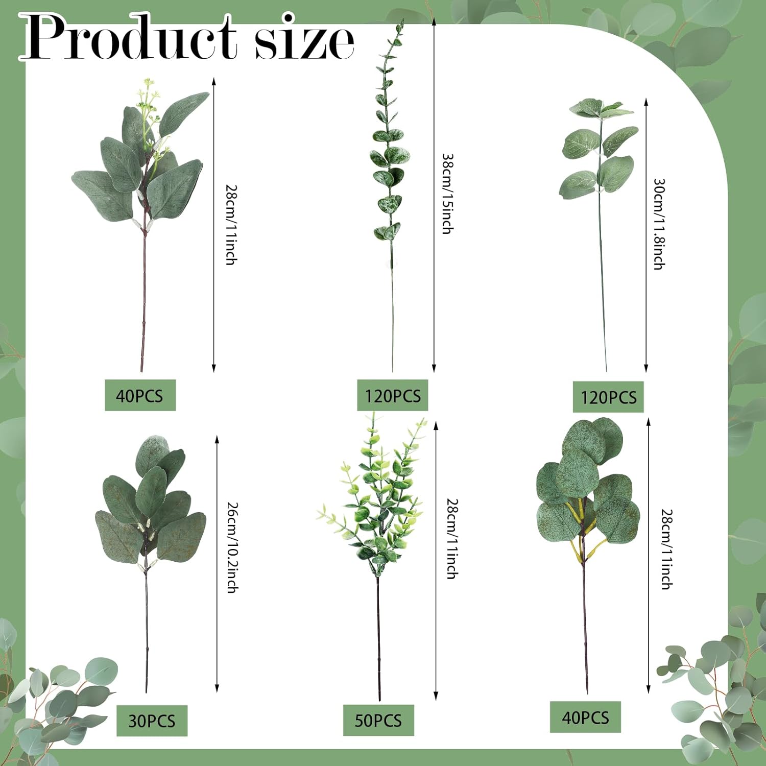 Ceenna 400 Pcs 6 Kinds Mixed Eucalyptus Leaves Stems Bulk Artificial Eucalyptus Leaves Sprays Silver Dollar Faux Greenery Picks Bundle for Wedding Vase Floral Arrangement Decor