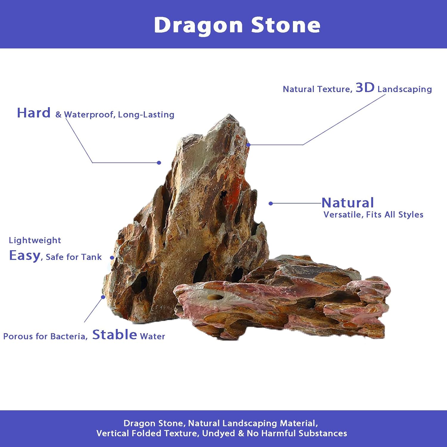 Natural Stone Aquarium Rocks Dragon Stone Rock 2-6 inches Rocks for Aquariums,Fish Tank Decoration & Landscaping Models-10lb