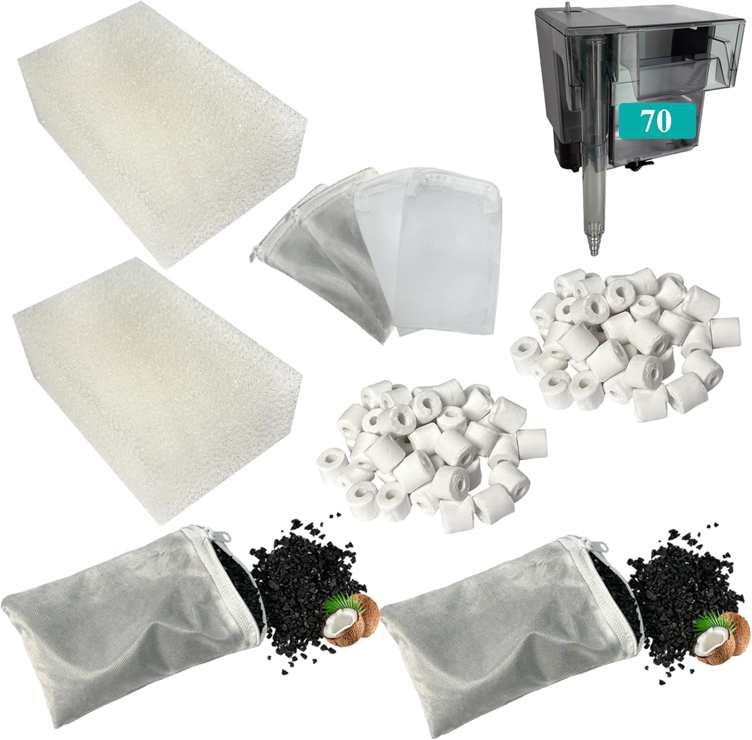 2 Set Three-Stage Filters Media Maintenance Kit Replacement for AquaClear 70 Power Filter, Fish Tank Filter for 40-to-70 Gallon Aquariums