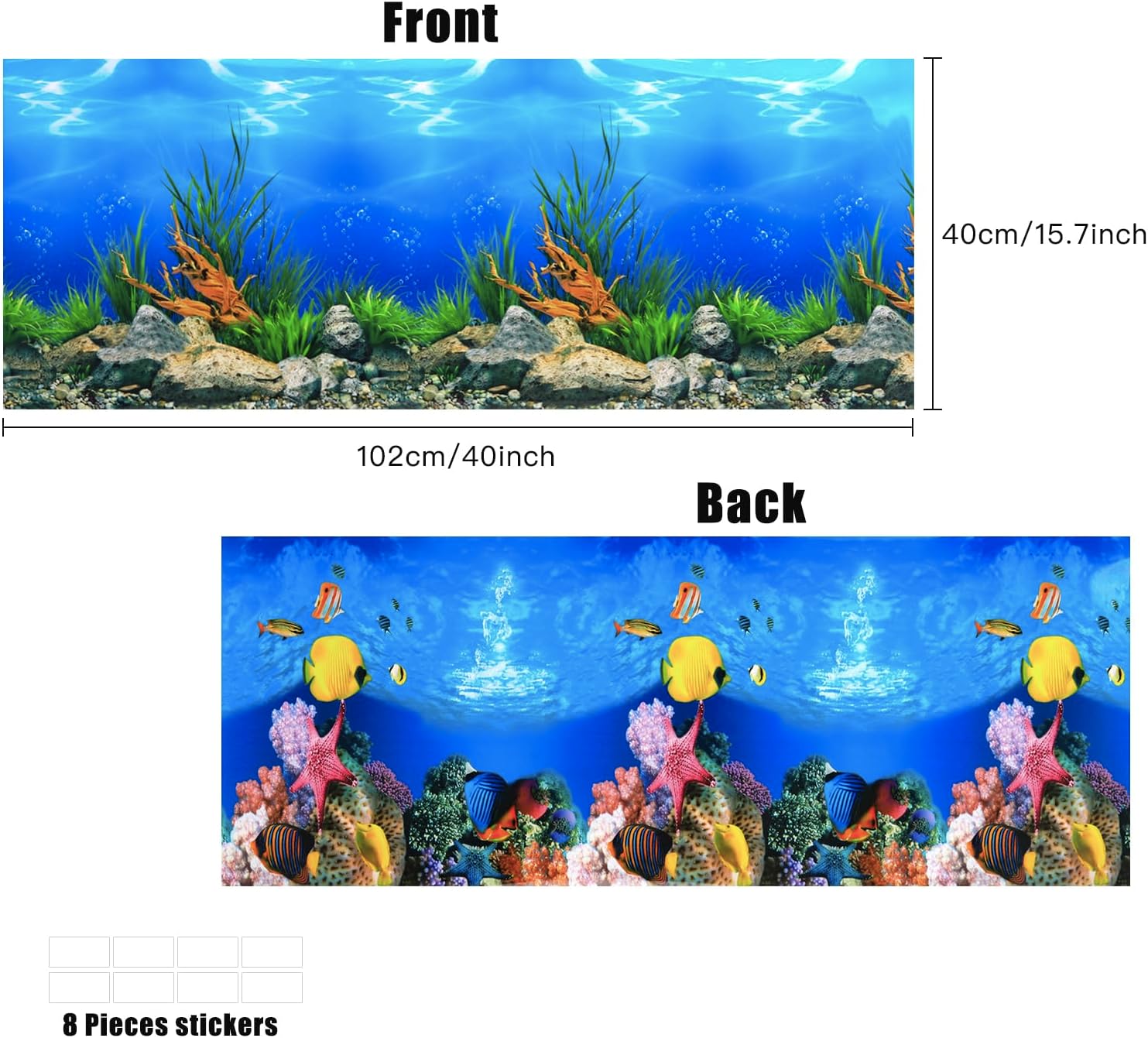 Lainrrew Aquarium Background Poster HD, Dual-Sided Water Plants & Fish Tank Landscape, 16"x40", Vivid Marine Life, Waterproof Scenery, Easy to Install, Durable Tank Decor (Type 1)