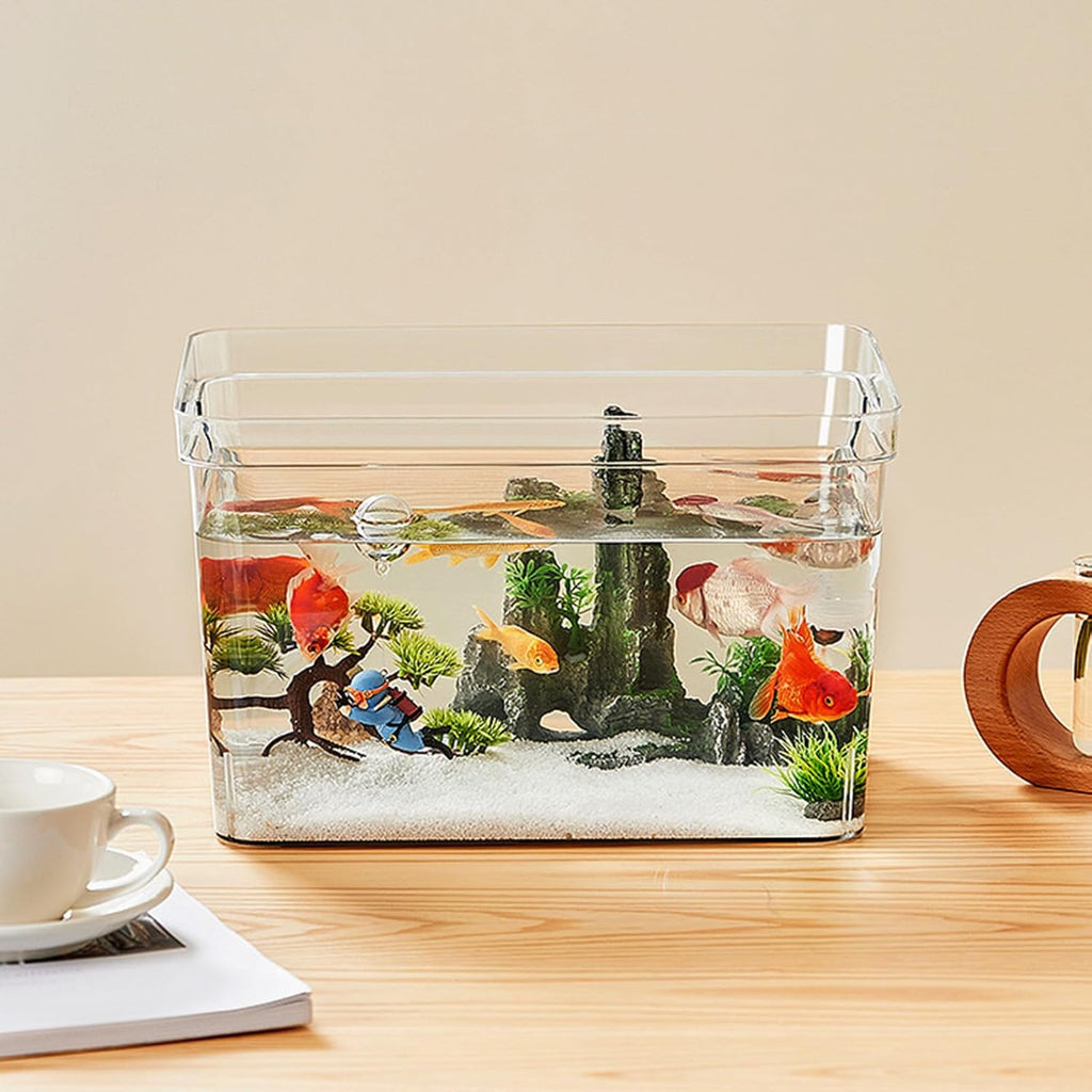 Zerodis Frameless Aquarium,360° Clear Visibility Rimless Fish with Handle Betta Nano Goldfish Snail Shrimp Cube for Household DIY Living Room (Tetragonum Large)