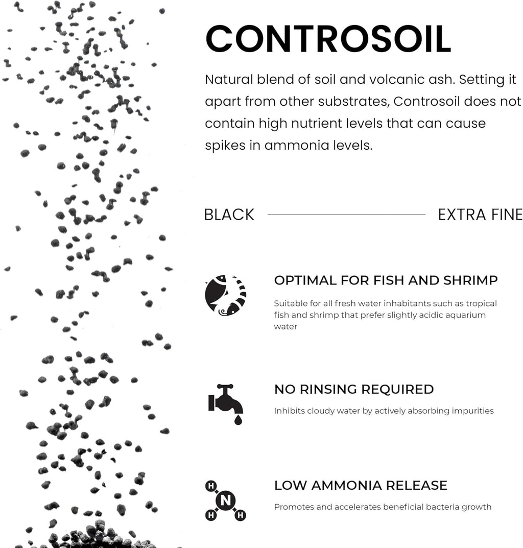 Ultum Nature Systems Controsoil - Freshwater Aqua Soil Substrate for Fish, Shrimp, Live Plant Propagation and Aquascaping - 6.8pH Low Ammonia, Volcanic Ash - Black, Extra Fine (1 Liter | 2LB)