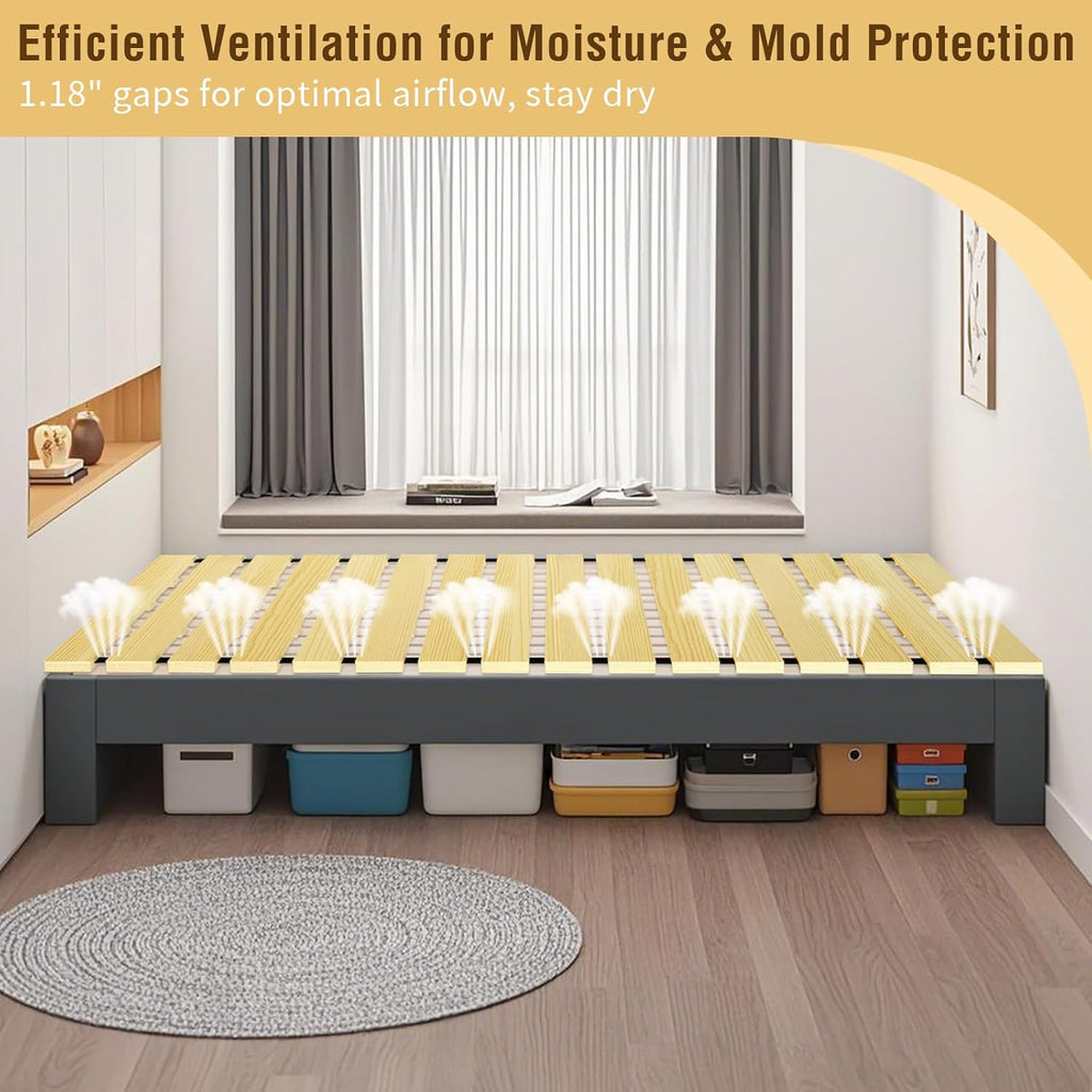 Japanese Tatami Mat Floor Bed, Knotless Solid Wood, Roll-Up Slatted, Bed Plate with 2 Storage Straps, Moisture-Proof and Breathable for Floor Sleeping or Futon Mattress, Full