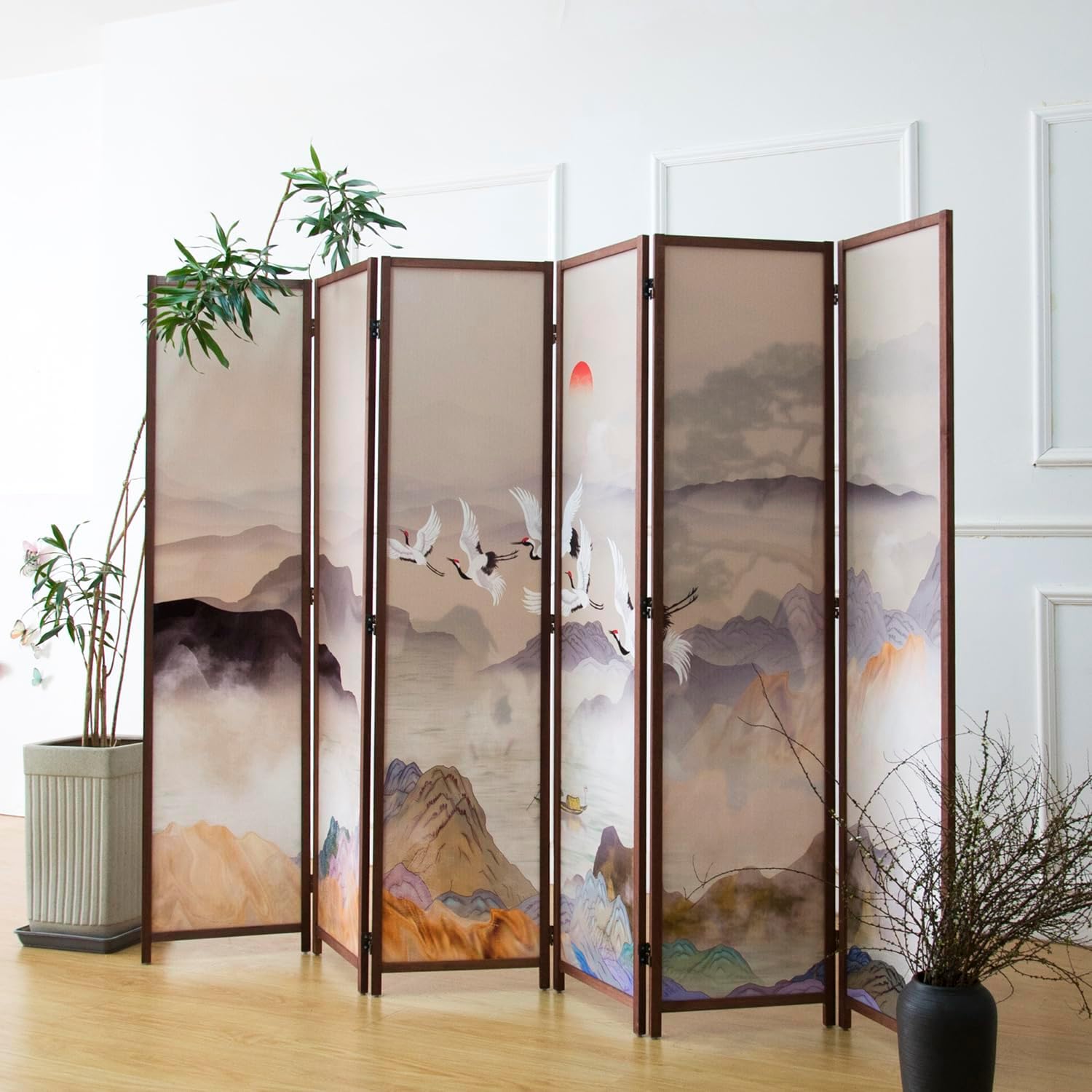 6 Panel Room Divider Screen,Double Faced Panel Divider Folding Screen Divider for Room Separation,Colorful Landscape,67" H x 94.5" W