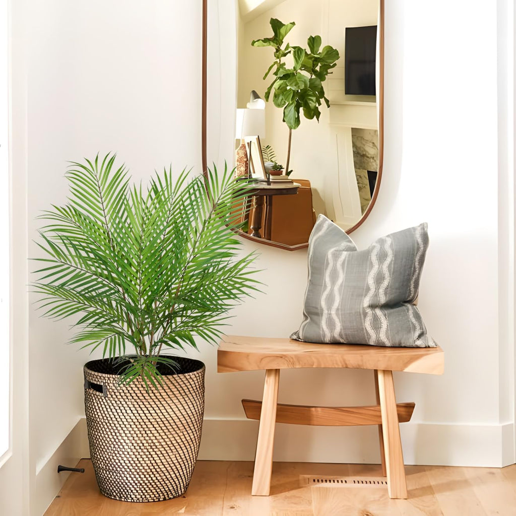 Hollyone 2PCS Artificial Palm Plants Leaves 30.7" Fake Tropical Areca Palm Bushes Tree Leaf Large Faux Greenery Stem Shrubs for Indoor Outdoor Home Garden Arrangement Jungle Safari Wedding Party Decor