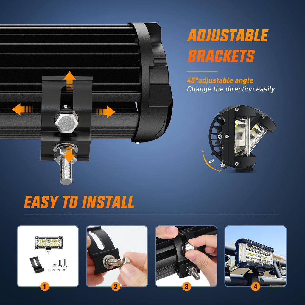 Nilight Side Shooter Light Bar 7 Inch Triple Row Spot Flood Combo Work Off Road Lighting on Truck SUV ATV UTV