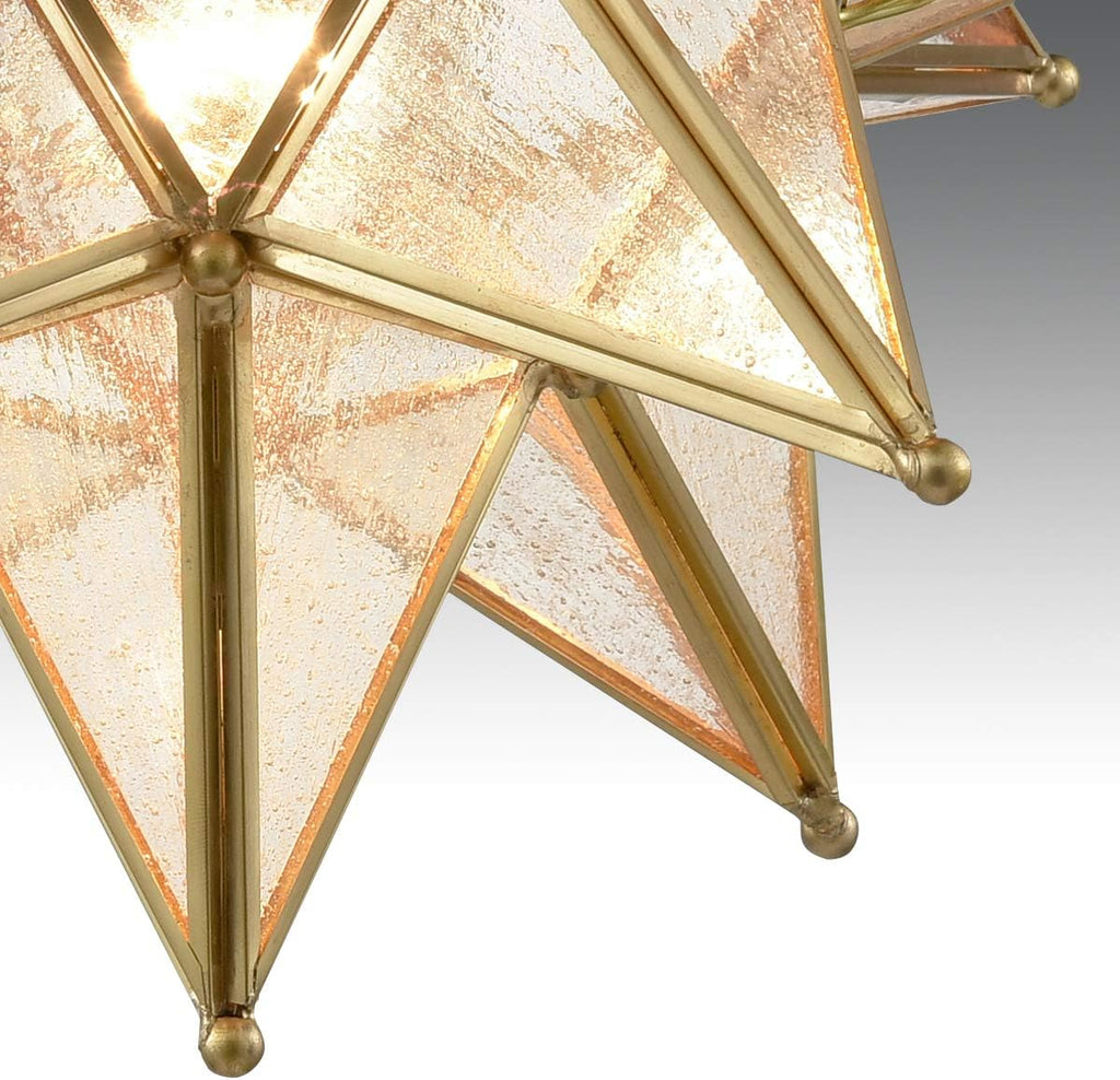 DAYCENT Brass Moravian Star Flush Mount Ceiling Light with Seeded Glass Shade Modern Gold Moroccan Star Ceiling Light Fixture for Hallway Bedroom Kitchen