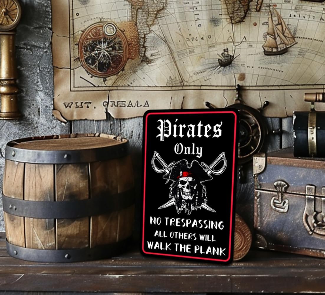 Pirate Theme Wall Decor Metal Sign - Pirates Only All Others Will Walk The Plank 12x8 Inches