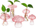 Hewory Mushroom Jars for Plants, 5pcs Pink Glass Mushroom Bud Vase for Flowers, Unique Plant Propagation Stations Propagating Vases Decor, Mini Cute Hydroponic Terrarium Planter for Indoor Planters
