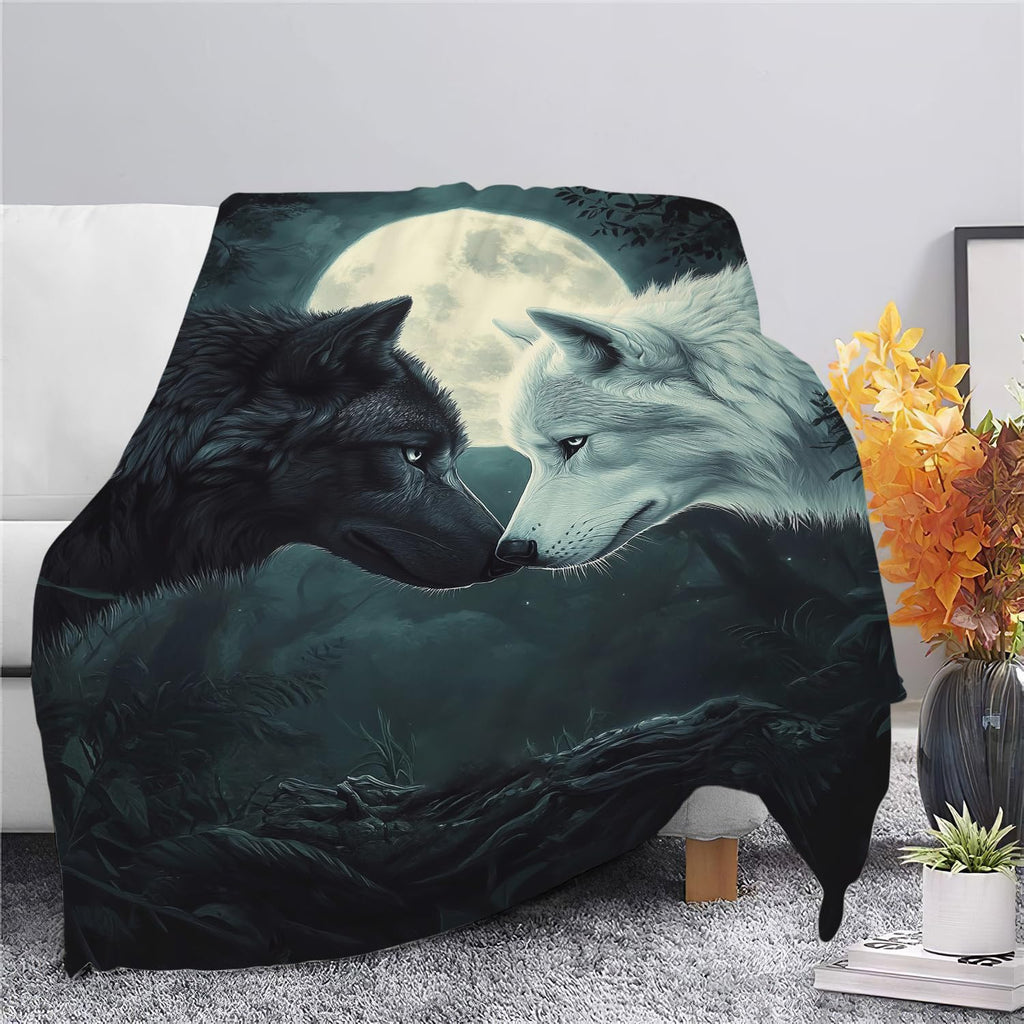 Wolf Blanket Black White Wolf Throw Blanket Wolf Gifts for Men Women Boys Girls Kids Adults Super Soft Cozy Plush Fluffy Fuzzy Fleece Blanket Home Decor 40''X50''