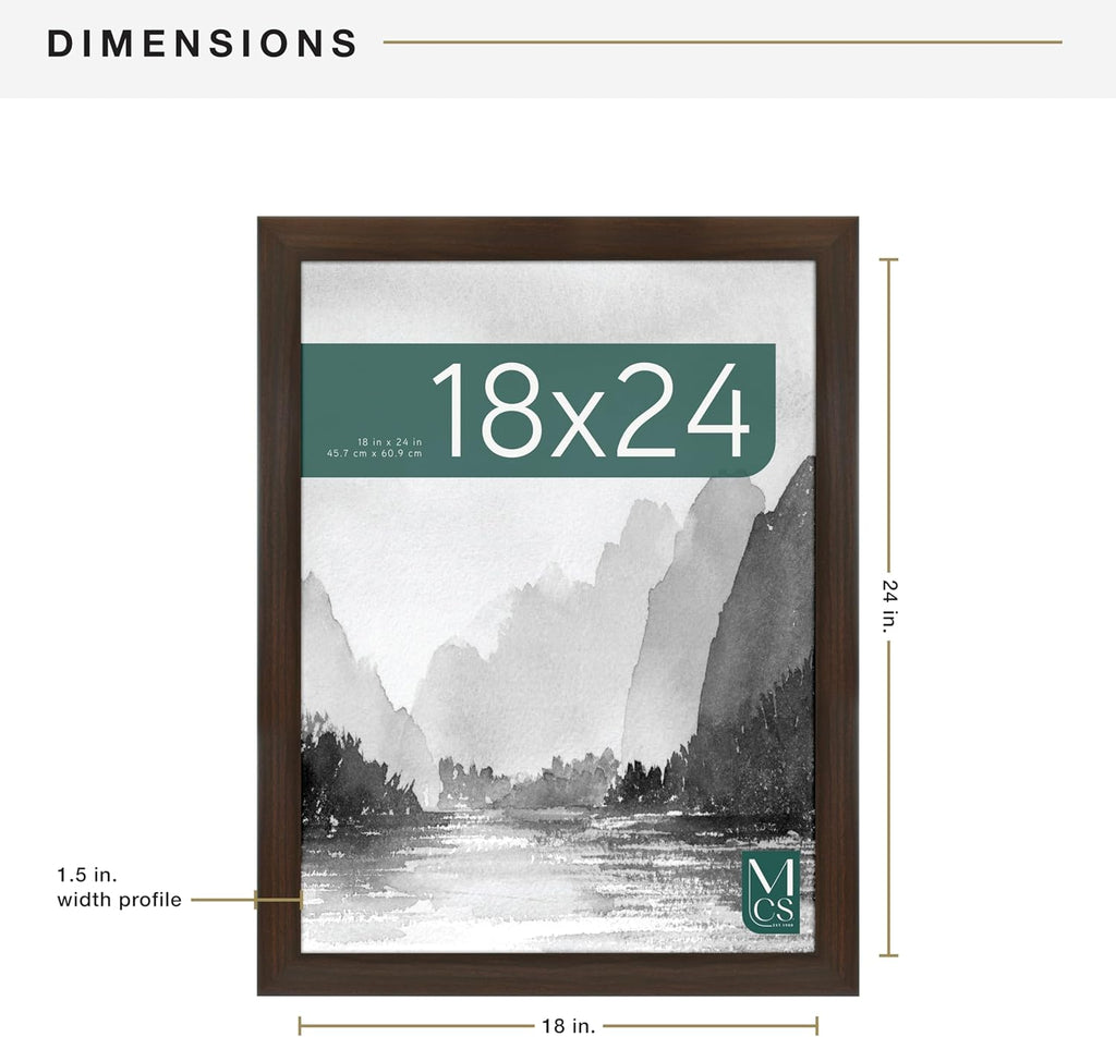 MCS Museum Poster Frame 18x24 Espresso Woodgrain, Vertical & Horizontal Wall Hanging Large Picture Frame for Photos, Posters & Art Prints (1-Pack)