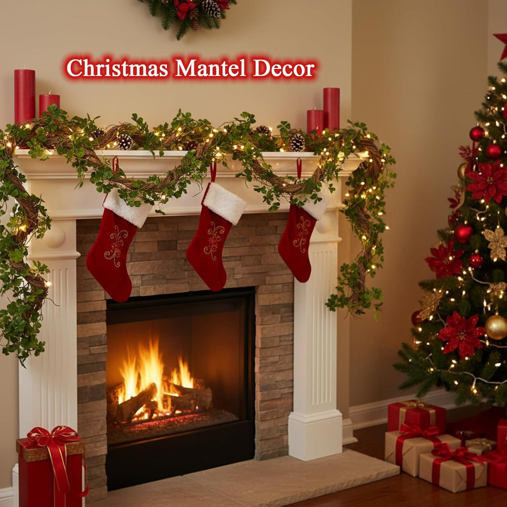 68.9inch Bendable Creepy Artificial Greenery Garland Faux Tree Trunk Branches Twigs Twisted Grape Vines Clover Leaves for Fireplace Mantel Halloween Wall Hanging Outdoor Baby Shower Party Swing Decor