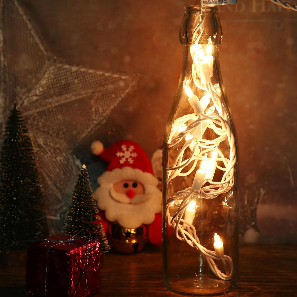 Mini Christmas Lights String Warm White Vintage Short Strand String Lights, Clear Bulbs Wire Fit Light up Christmas Decorations(10 Bulbs Connectable,5ft,White)