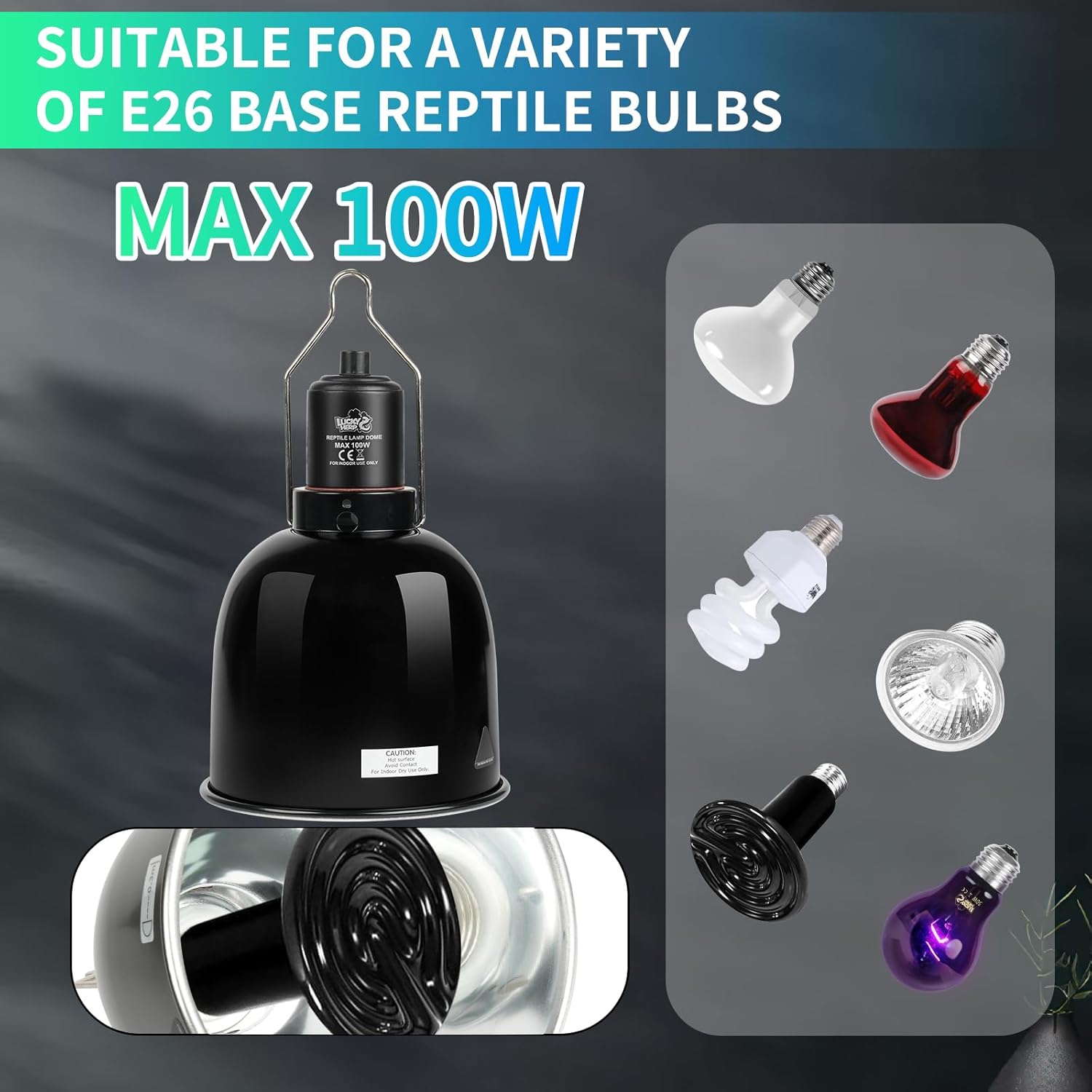 LUCKY HERP Reptile Light Fixture with Dimming Thermostat & Timer, Aluminum 5.5inch Deep Dome Reptile Lamp Fixture, Heat Lamp Fixture for UVB Bulb Basking Heat Bulb, Max 100W