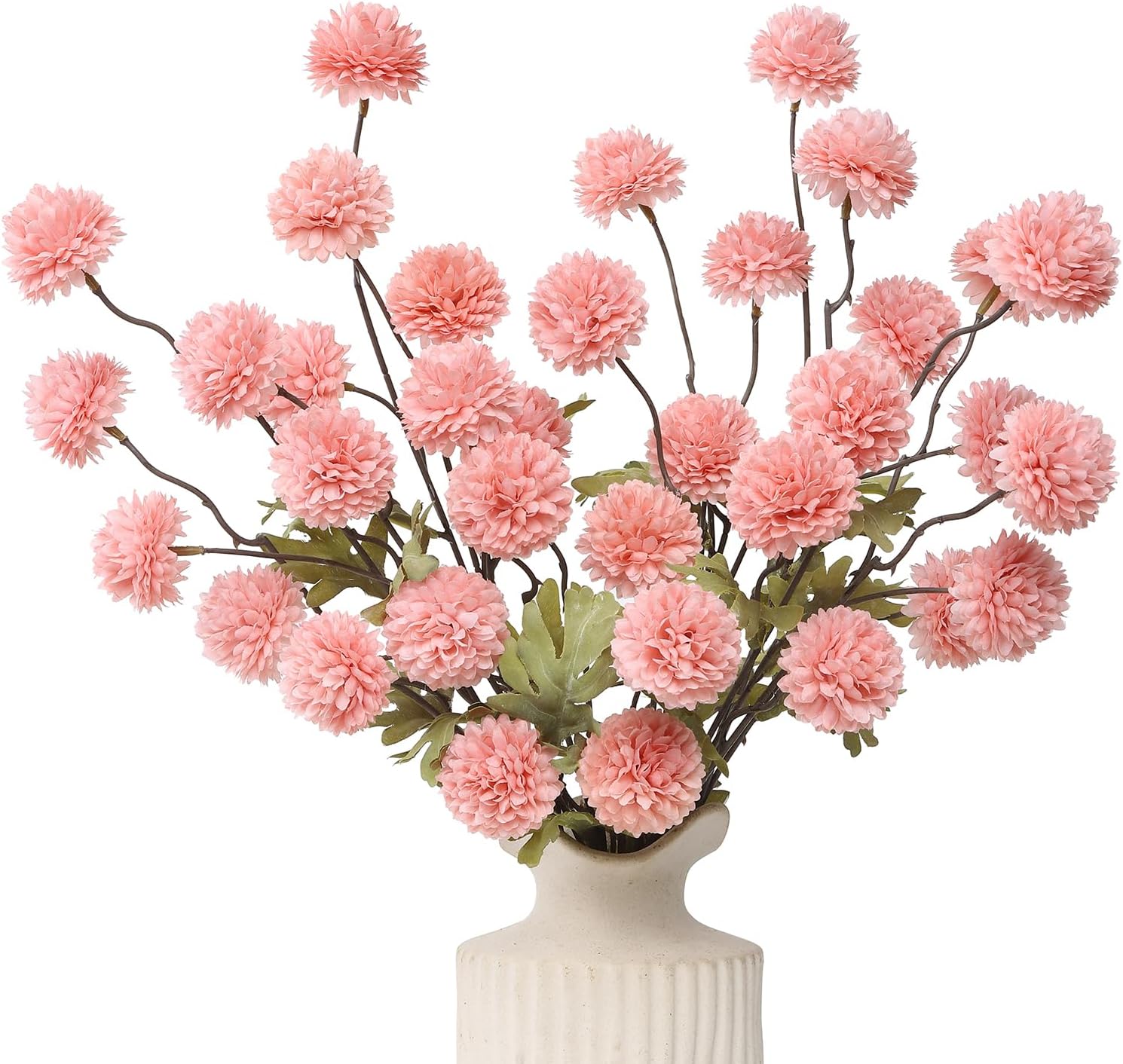 DuHouse 6pcs Artificial Flowers Faux Silk Pompon Mum,Silk Small Mini Chrysanthemum Ball with Stems for DIY Bouquets Centerpieces Vase Home Table Kitchen Decorations(Blush)