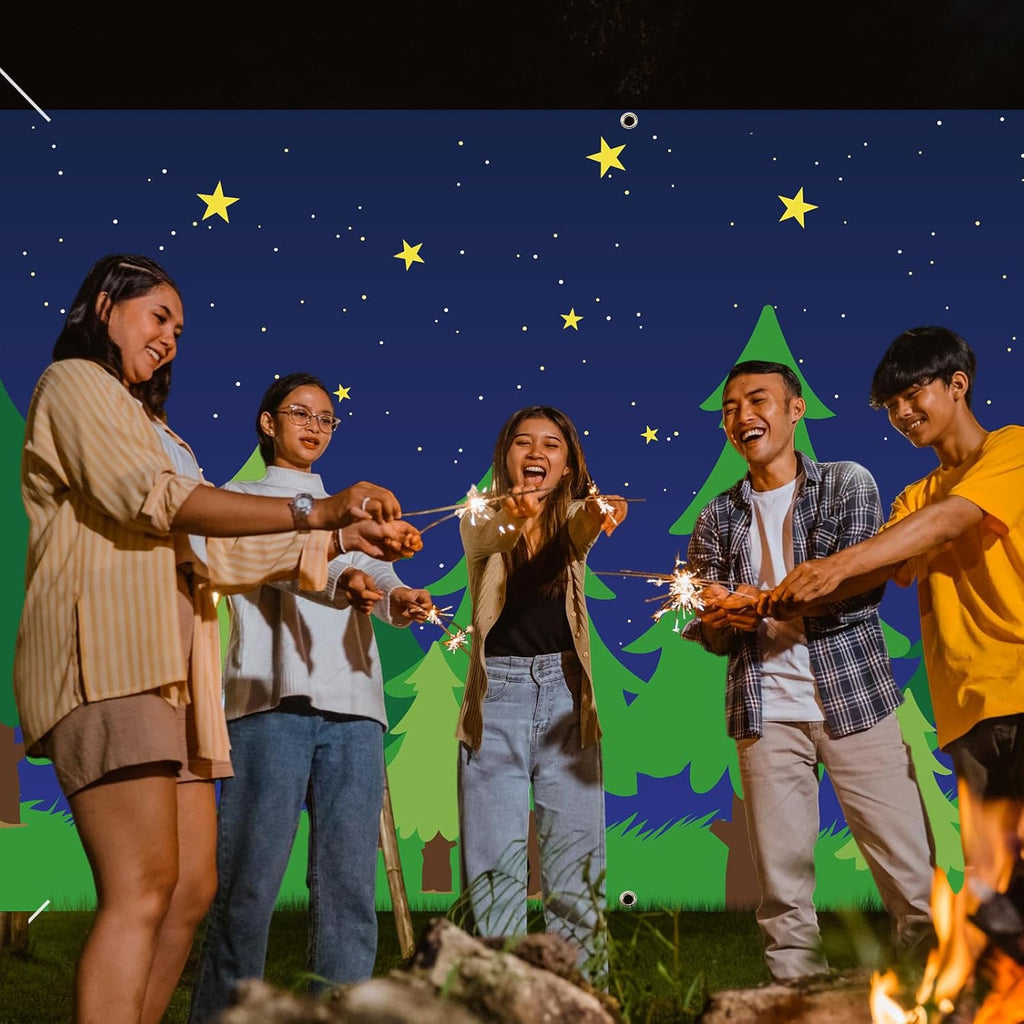 10 x 30 ft Enchanted Forest Camping Backdrop Forest Night Scene Camping Background Supplies Photography Background for Theme Party Photo Banner Decoration