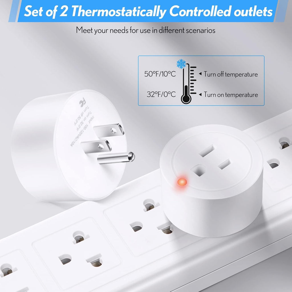 2 Pieces Thermostatically Controlled Outlet, On at 32°F/Off at 50 °F Thermostat Plug Outlet for Winter Chicken Water Coop Heater, Temperature Controllers for Bird Bath Deicer Outdoor