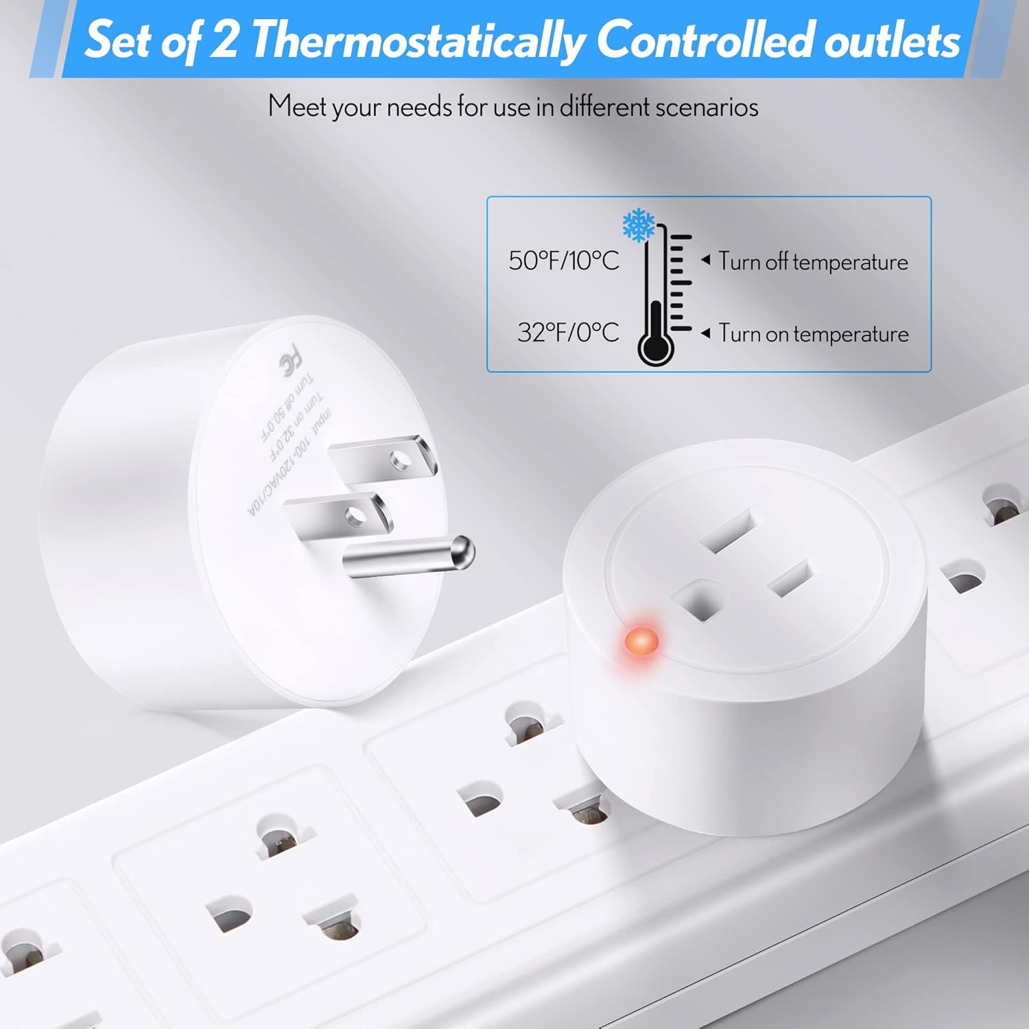 2 Pieces Thermostatically Controlled Outlet, On at 32°F/Off at 50 °F Thermostat Plug Outlet for Winter Chicken Water Coop Heater, Temperature Controllers for Bird Bath Deicer Outdoor