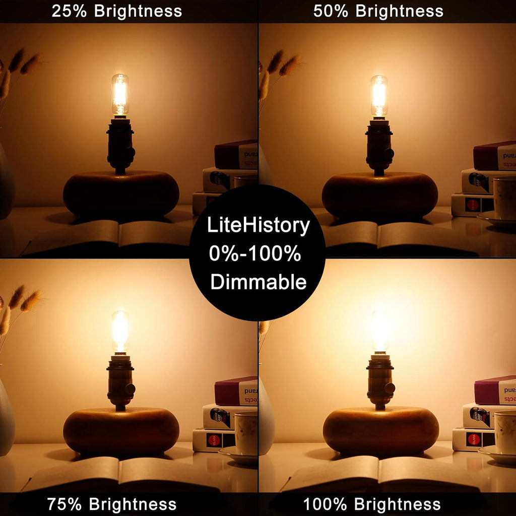 LiteHistory Dimmable T6 led Bulb 25W Candelabra led 2700K Clear 200lm 2W e12 T25 led Bulb 6Pack