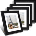 8x8 Picture Frames Set of 4, Made of Glass and Rustic Black Wooden Frame - Display Picture 6x6 with Mat or 8 x 8 Without Mat, 8 by 8 Photo for Wall or Tabletop