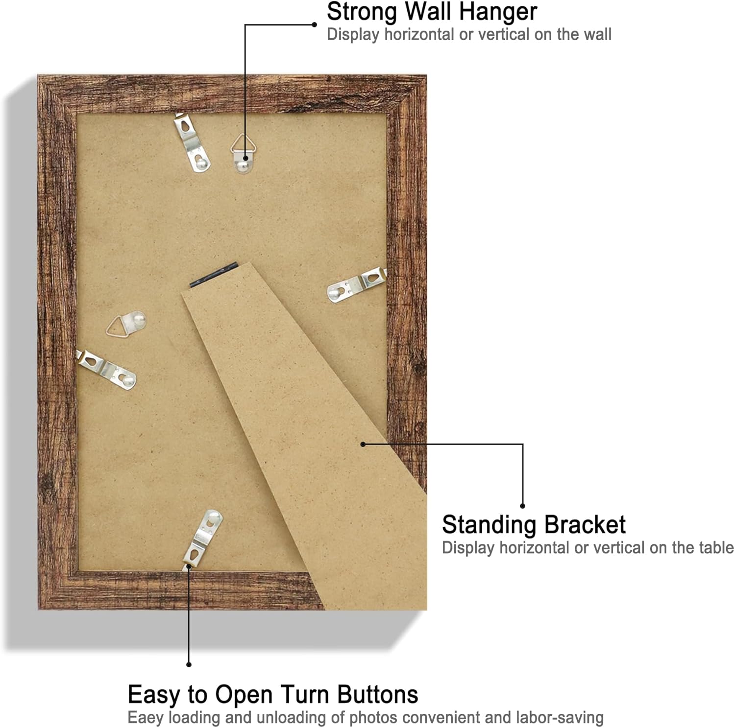 6x9 Picture Frame Set of 4, Made of Real Glass and Rustic Brown Wooden Frame - 6 by 9 Photo for Wall or Tabletop Display