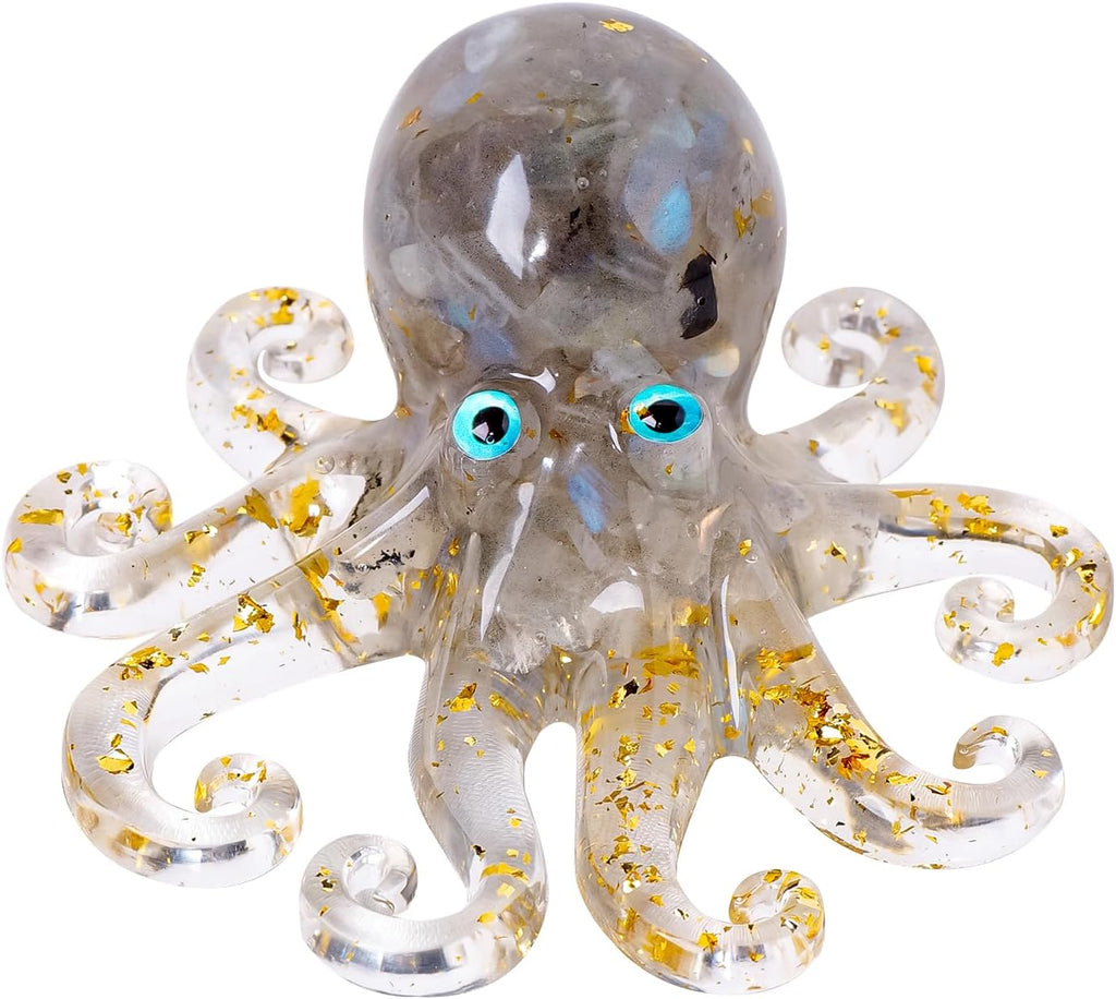 Natural Crystal Labradorite Gravel Octopus Resin Octopus Marine Animals Fish Tank Decorative Healing Home Ornaments Statue Decor Ladies Gift 3.93"
