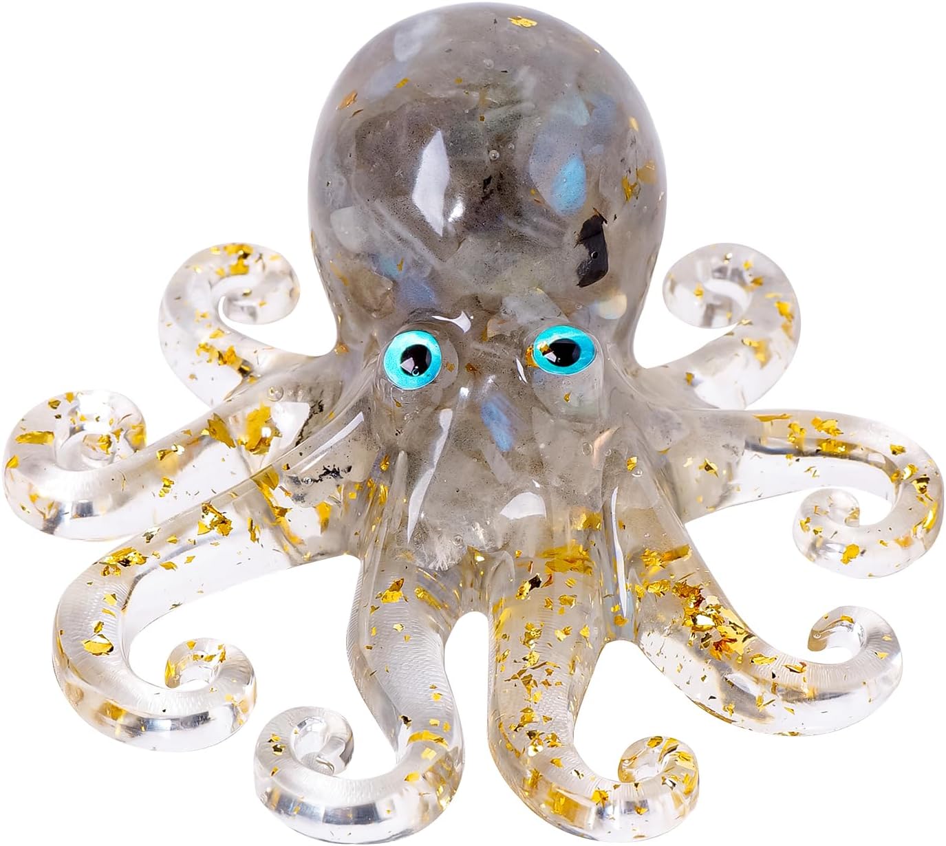 Natural Crystal Labradorite Gravel Octopus Resin Octopus Marine Animals Fish Tank Decorative Healing Home Ornaments Statue Decor Ladies Gift 3.93"