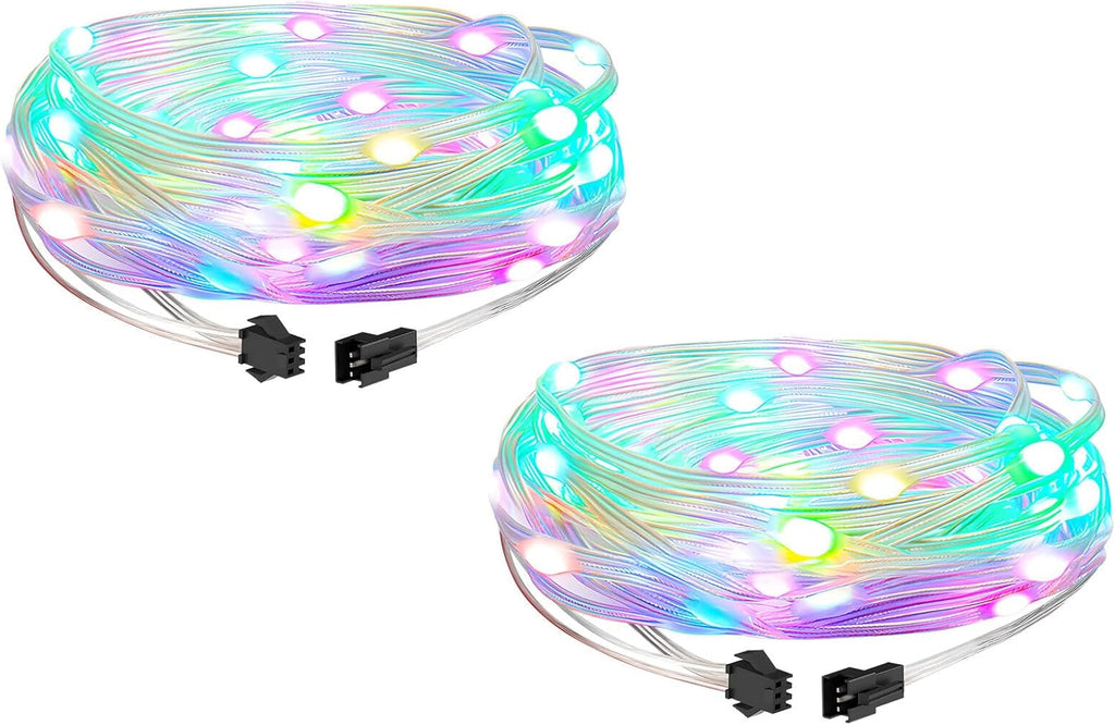 WS2812B Fairy String Lights Addressable Individually RGB IC, PVC Wire 16.4FT 50LEDs DC5V/2A for Twinkle Home Garden Bedroom Outdoor Indoor Decor(No Adapter or Controller) 2PCS