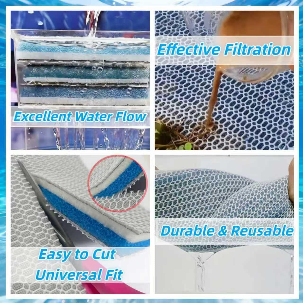 8-Layer Aquarium Filter Media Sponge Pad, Trim-to-Fit Foam Filter Floss for Fish Tank Filter (15.7"x11.8"x0.78")