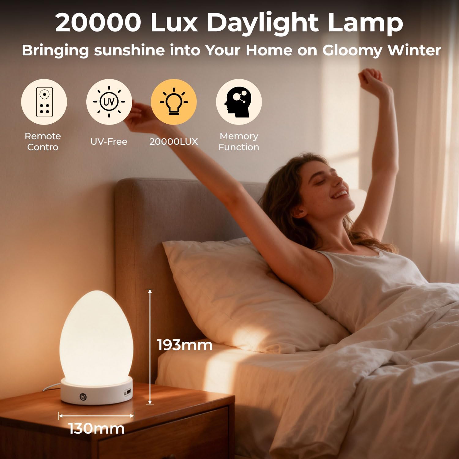 Bright lamp,Sunlight Lamp 20000 Lux with Remote Control, 3 Color Temperature & 5 Brightness Level & Timer,12V 2A Adapter,Daylight Lamp for Home, Office,Happy Life, Decoration
