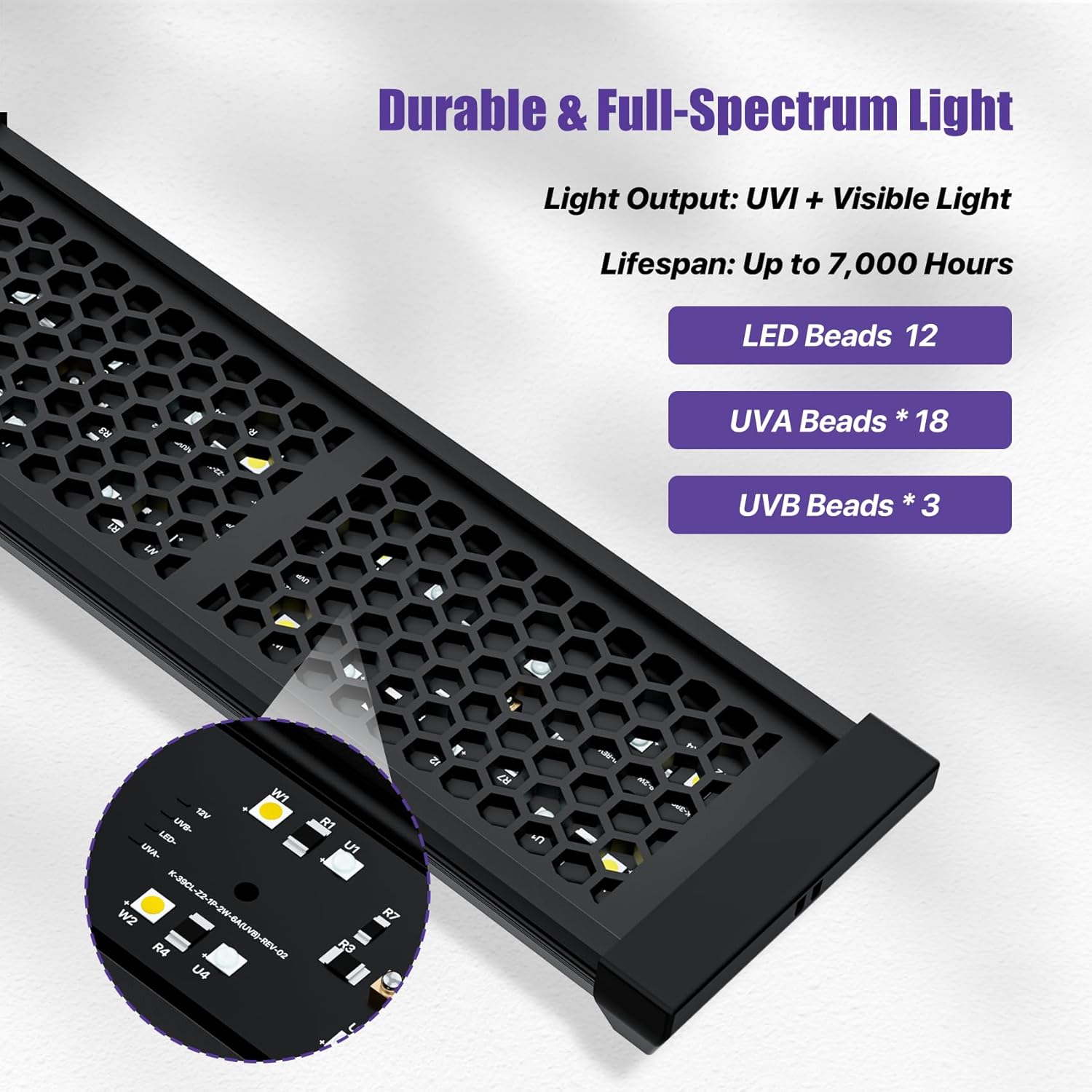 12" Aluminum UVB 10.0 LED Reptile Light Bar with Timer & Dimmer, Ultra-Slim Metal UVB/UVA Lamp for Terrariums – Even Light Output, Long Lifespan, Ideal for Bearded Dragons, Turtles & Lizards