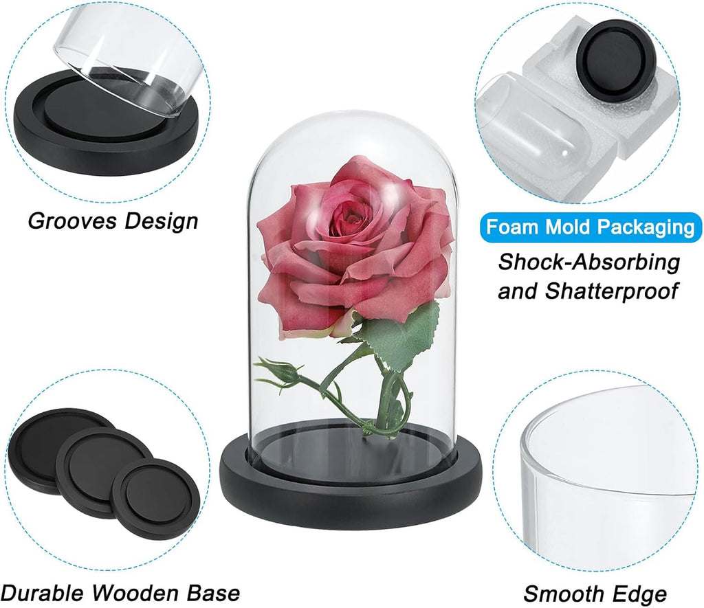 PATIKIL 9.8"x3.9" Clear Cloche Glass Dome, Glass Bell Jar Display Case Tabletop Centerpiece with Black Wooden Base for Christmas Home Decor