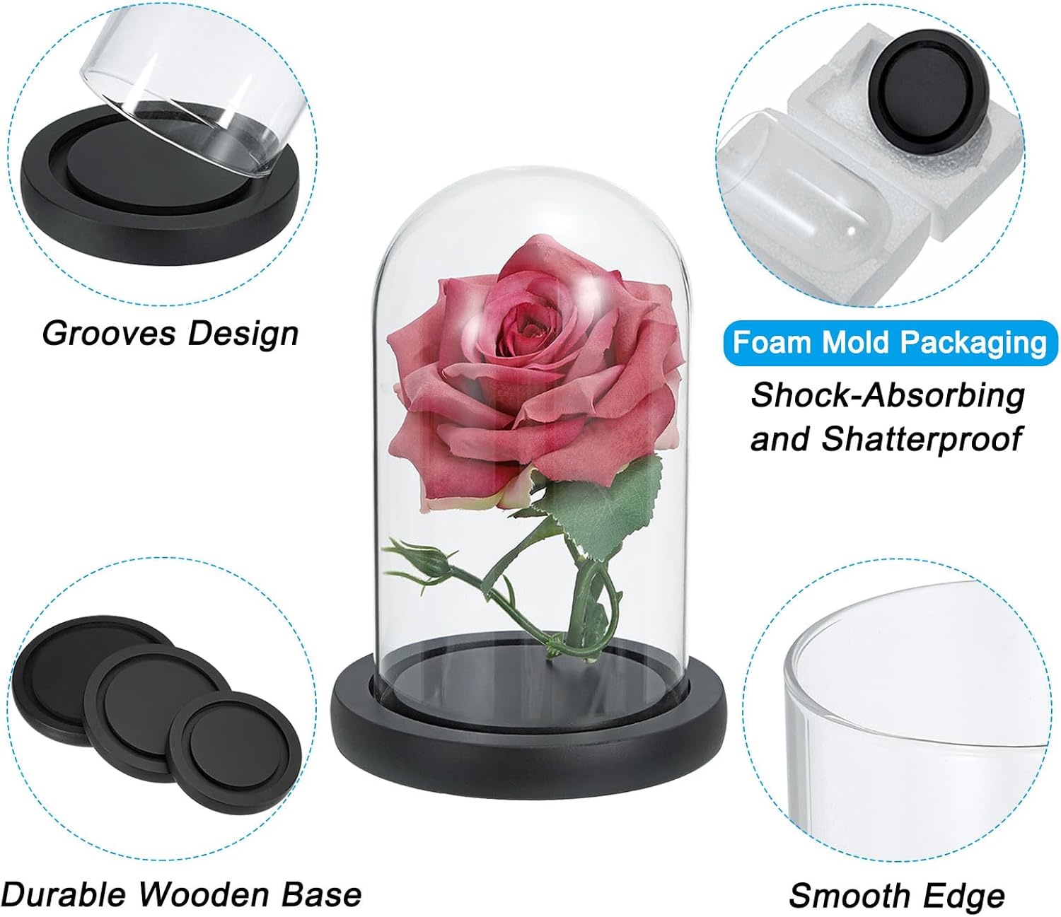 PATIKIL 5.9"x3.5" Clear Cloche Glass Dome, Glass Bell Jar Display Case Tabletop Centerpiece with Black Wooden Base for Christmas Home Decor