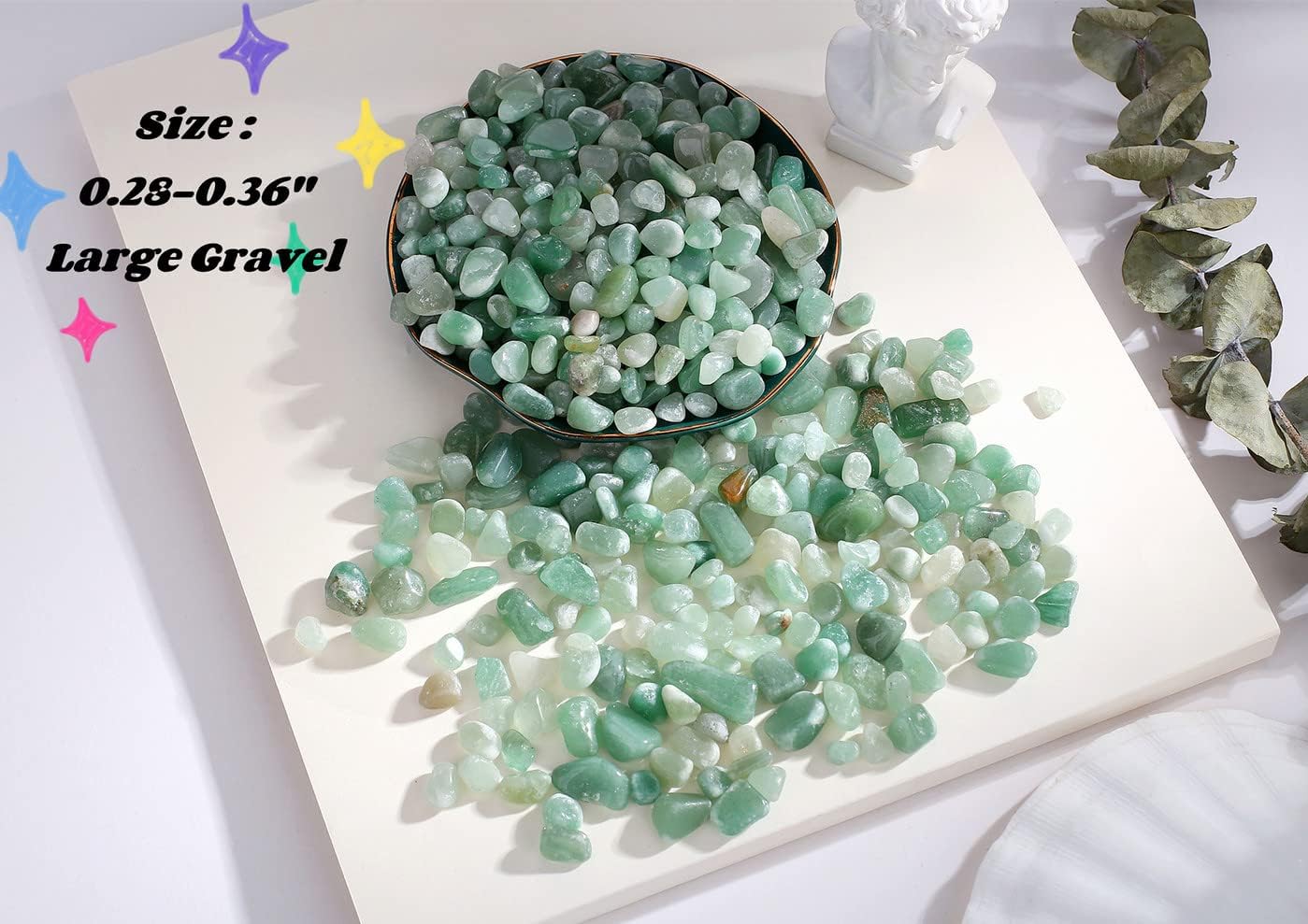 Green Aventurine Crystal Polished Rocks 0.3-0.4" Tumbled Stones Chips Stone Crushed Quartz Natural Gem Home Decoration Aquarium Plants Cacti Vase Filler Landscape Bottom Ornament 0.6lb 250G