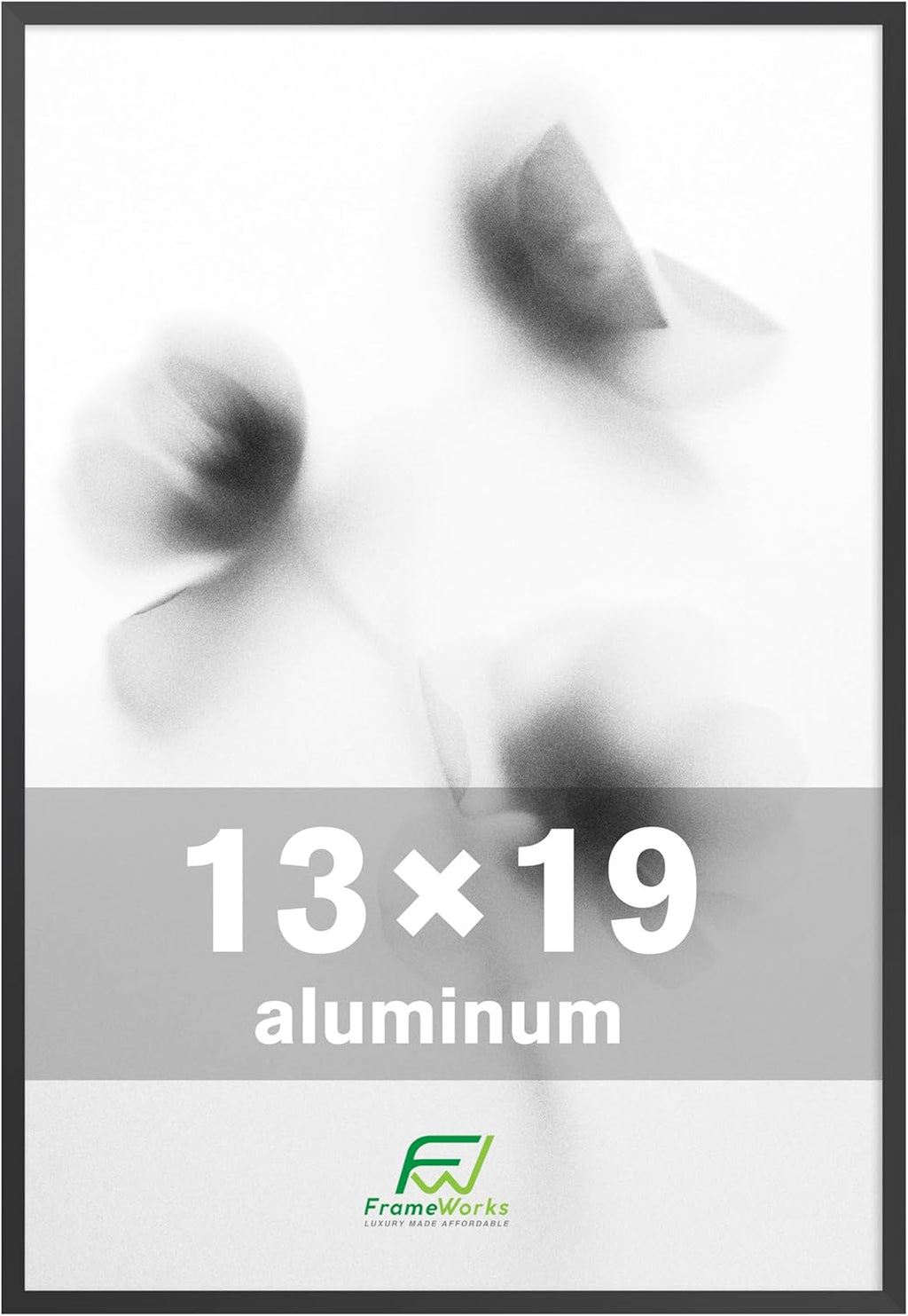 FrameWorks 13x19 Brushed Aluminum Poster Frames – Modern Brushed Metal Design w/Shatterproof Plexiglass, Perfect for Posters, Artwork, Paintings, Wall Displays – Home or Office Decor, Black - 1 Pack