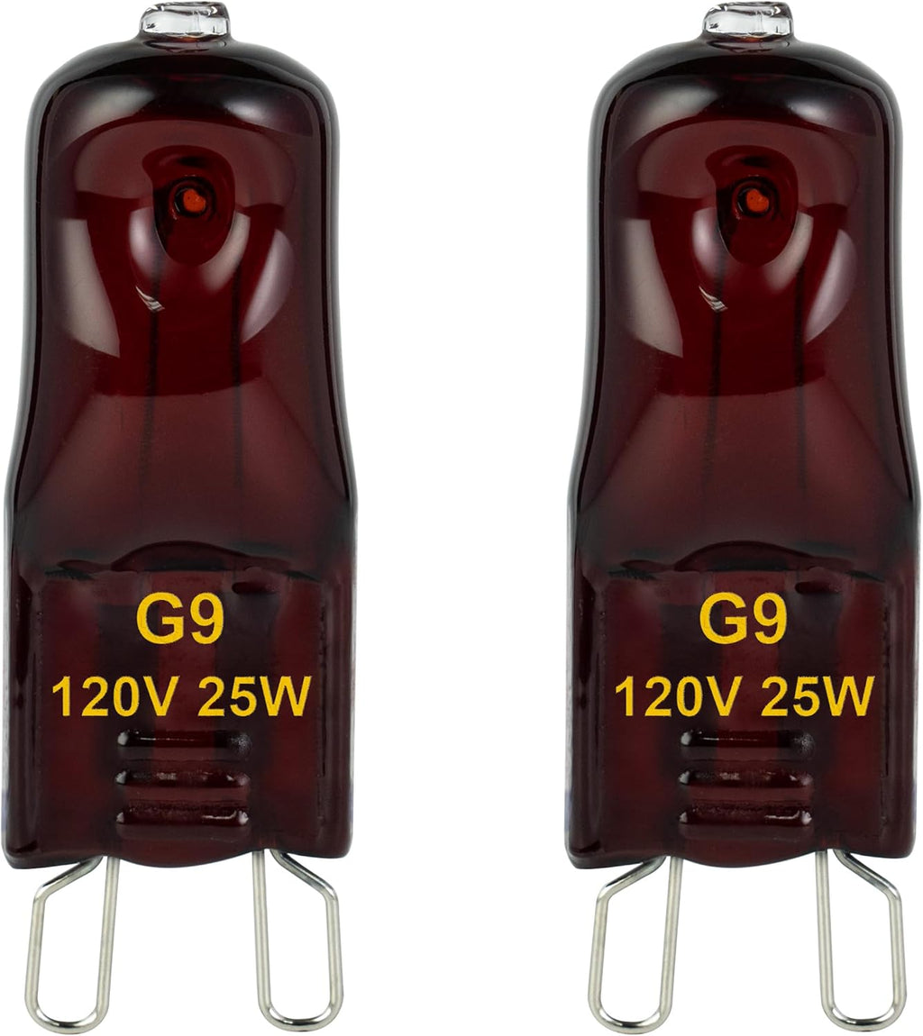 G9 Heat Lamp Bulbs for Reptile,Night Red, Mini Halogen Bulb 25W, Infrared Reptile Heat Lamp for Bearded Dragon Gecko Turtle Lizard, Pack of 2
