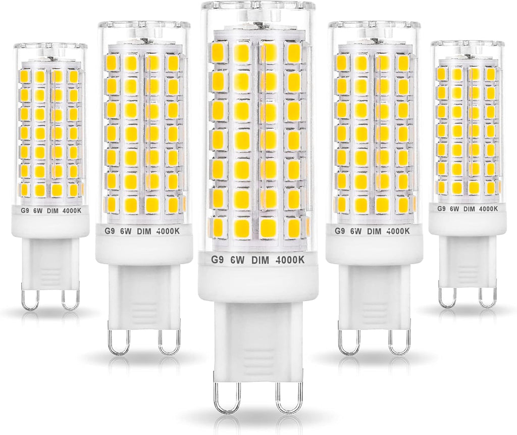G9 Led Bulbs Dimmable 4000k Natural White,G9 40W 50W 60W T4 Halogen Replacement,No Flicker G9 6W AC120V Dimmable Neutral LED Bulbs for Chandelier Pendant Lighting,600 LM(5Pack)