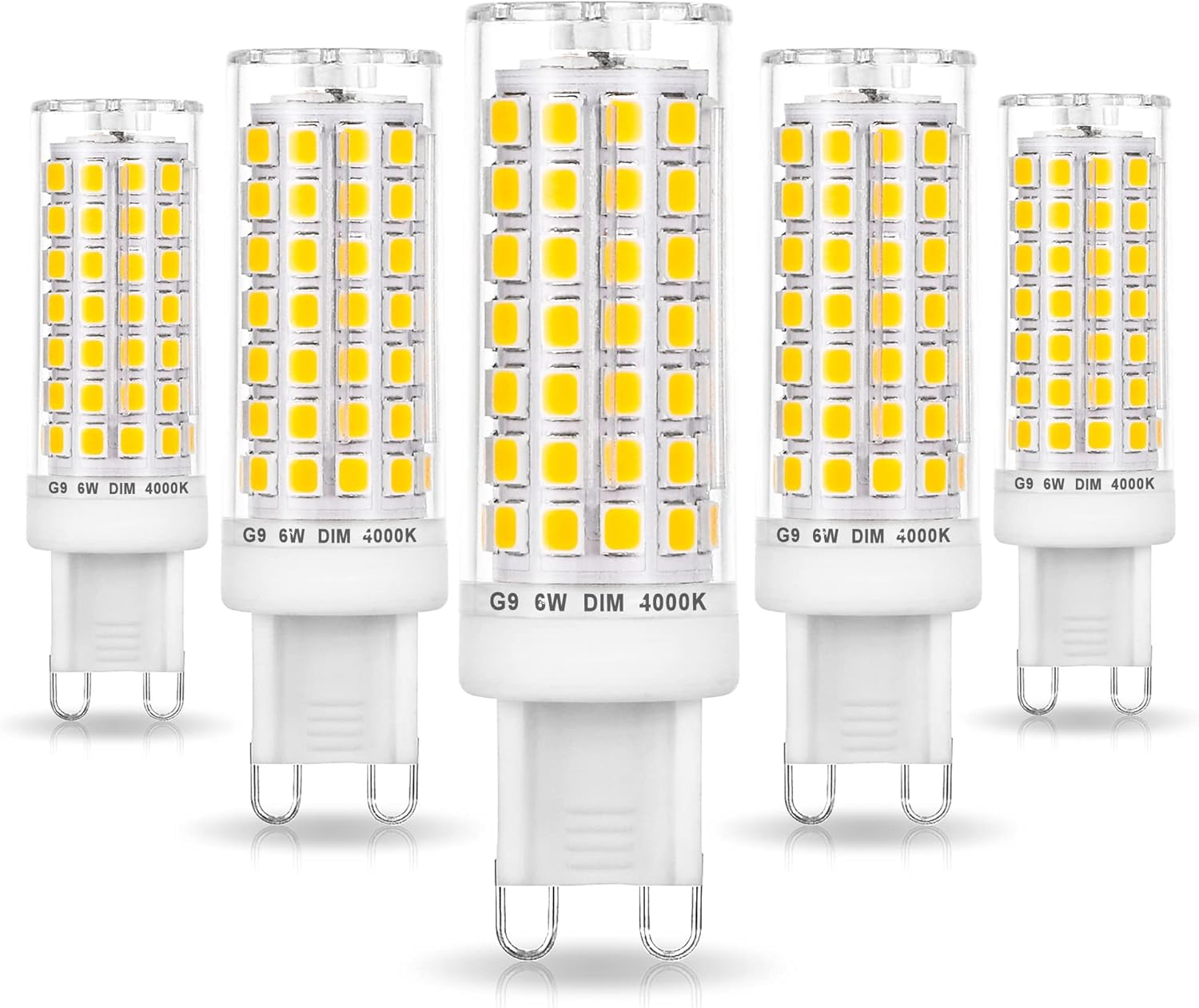 G9 Led Bulbs Dimmable 4000k Natural White,G9 40W 50W 60W T4 Halogen Replacement,No Flicker G9 6W AC120V Dimmable Neutral LED Bulbs for Chandelier Pendant Lighting,600 LM(5Pack)