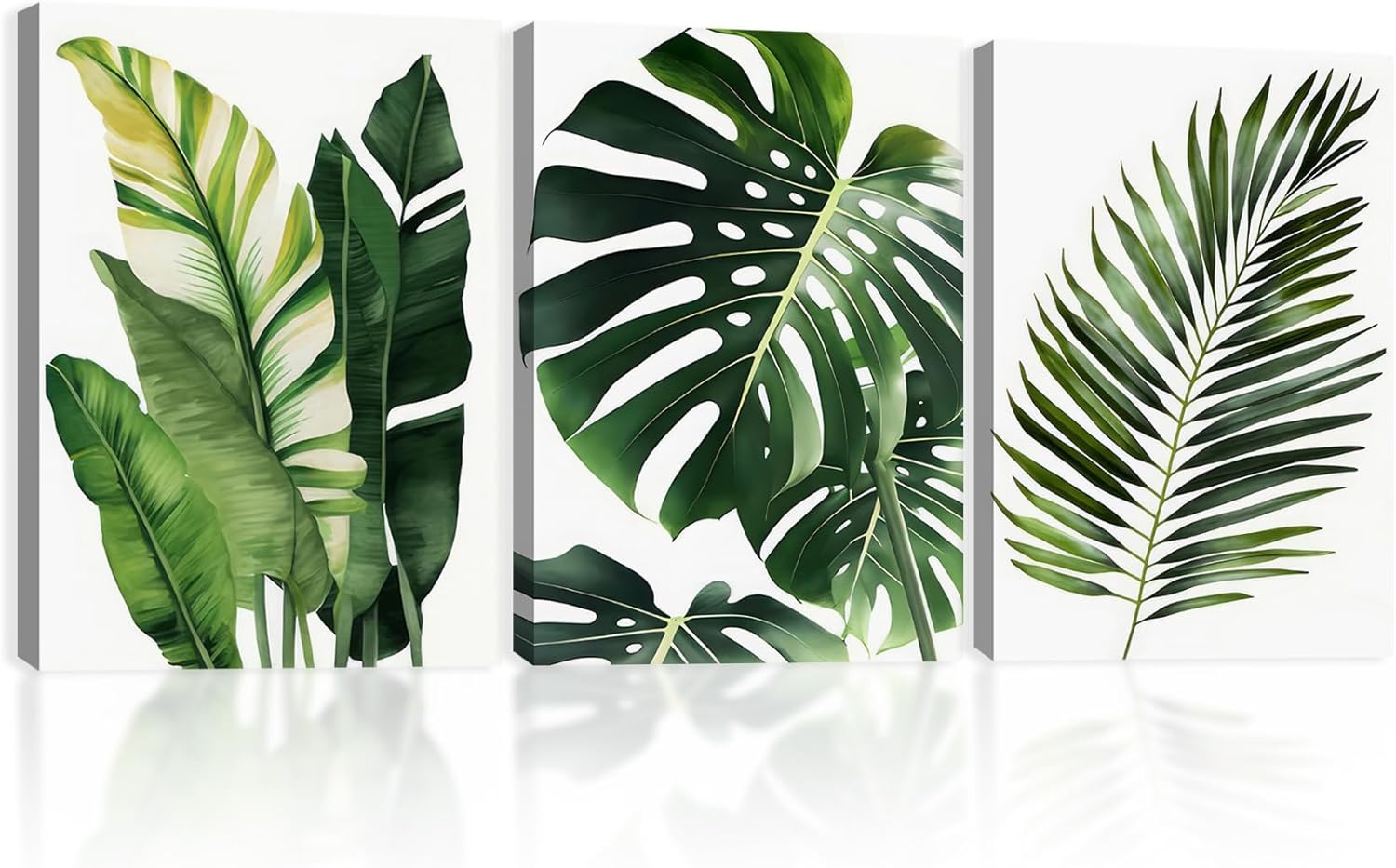 3pcs Framed Canvas Prints Botanical Leaf Modern Plant Palm Leaves Banana Leaf Tropical Wall Art Decor Canvas Poster Gallery Bathroom Bedroom Living Room Office 12x16Inch Ready to Hang